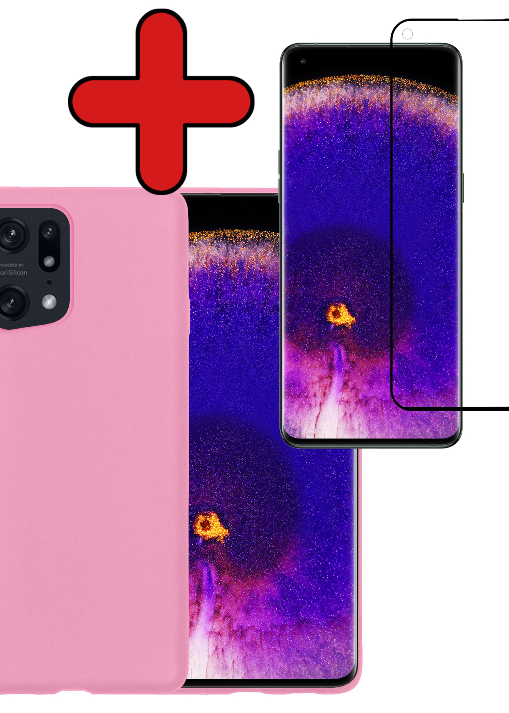 BTH Hoesje Geschikt voor OPPO Find X5 Hoesje Siliconen Case Hoes Met Screenprotector - Hoes Geschikt voor OPPO X5 Hoes Cover Case - Lichtroze