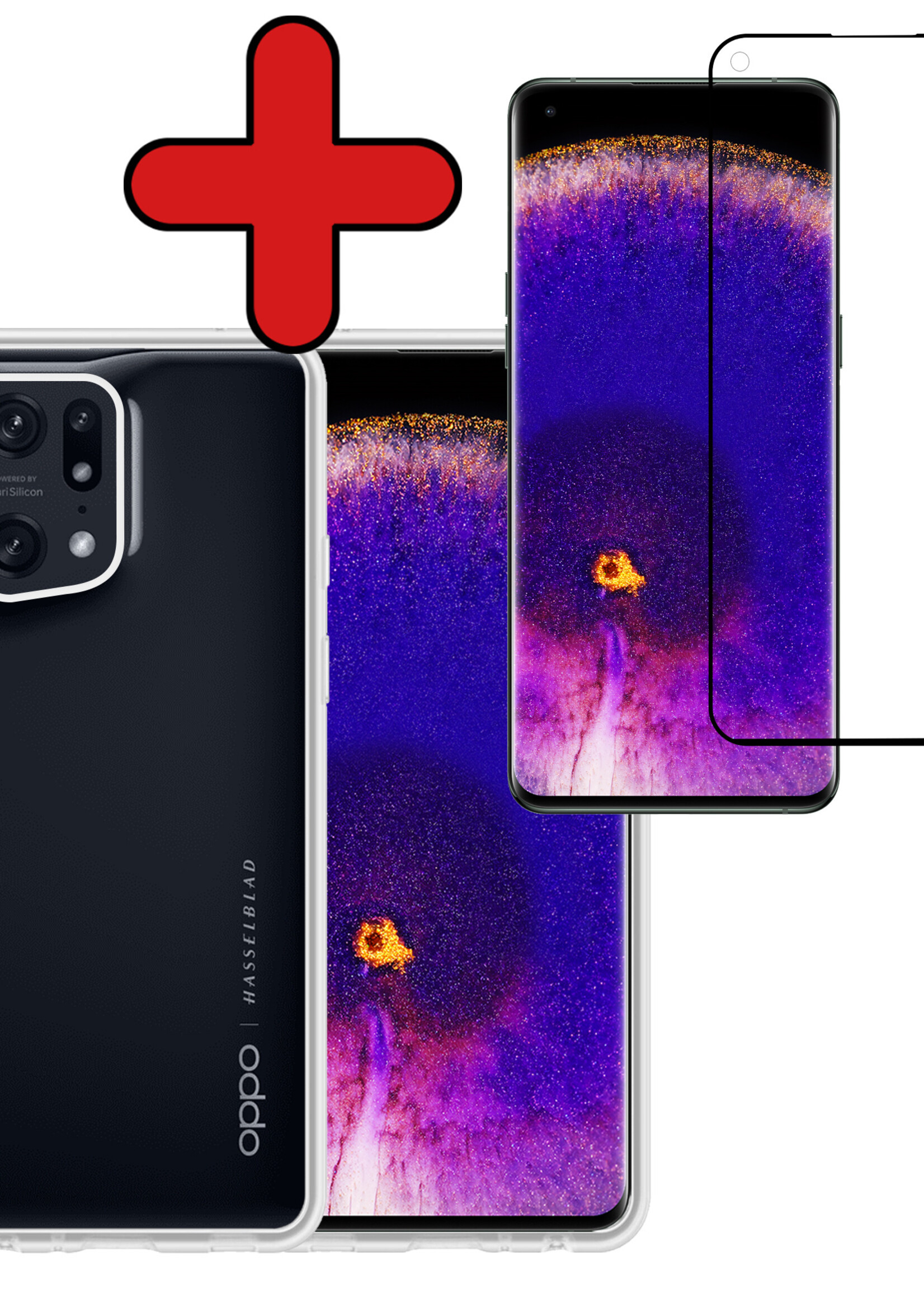 BTH Hoesje Geschikt voor OPPO Find X5 Hoesje Siliconen Case Hoes Met Screenprotector - Hoes Geschikt voor OPPO X5 Hoes Cover Case - Transparant