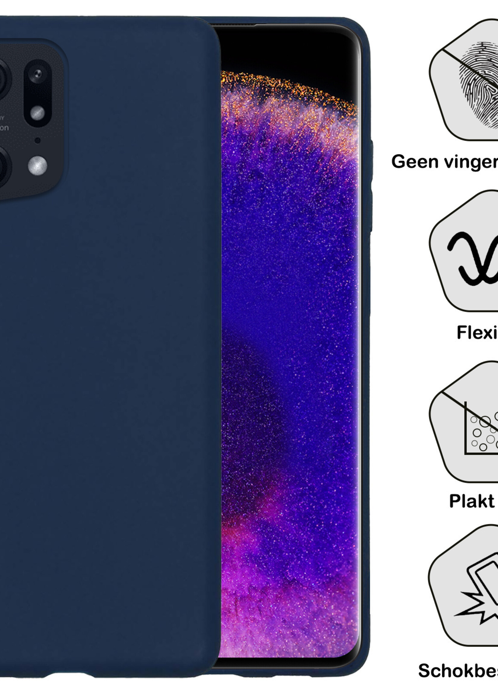 BTH Hoesje Geschikt voor OPPO Find X5 Hoesje Siliconen Case Hoes Met 2x Screenprotector - Hoes Geschikt voor OPPO X5 Hoes Cover Case - Donkerblauw