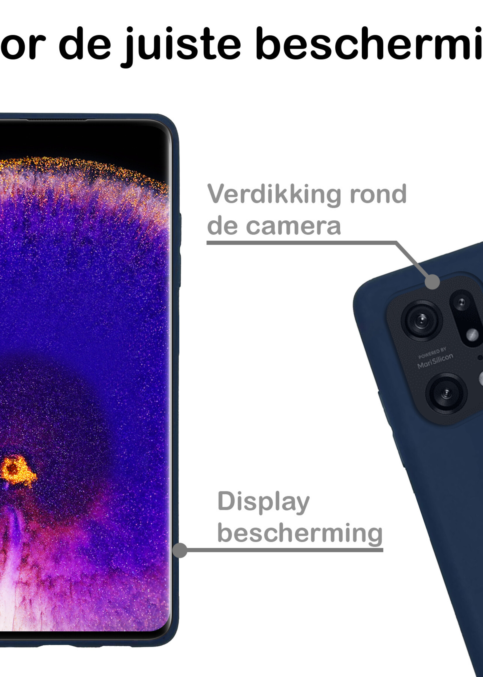 BTH Hoesje Geschikt voor OPPO Find X5 Hoesje Siliconen Case Hoes Met 2x Screenprotector - Hoes Geschikt voor OPPO X5 Hoes Cover Case - Donkerblauw