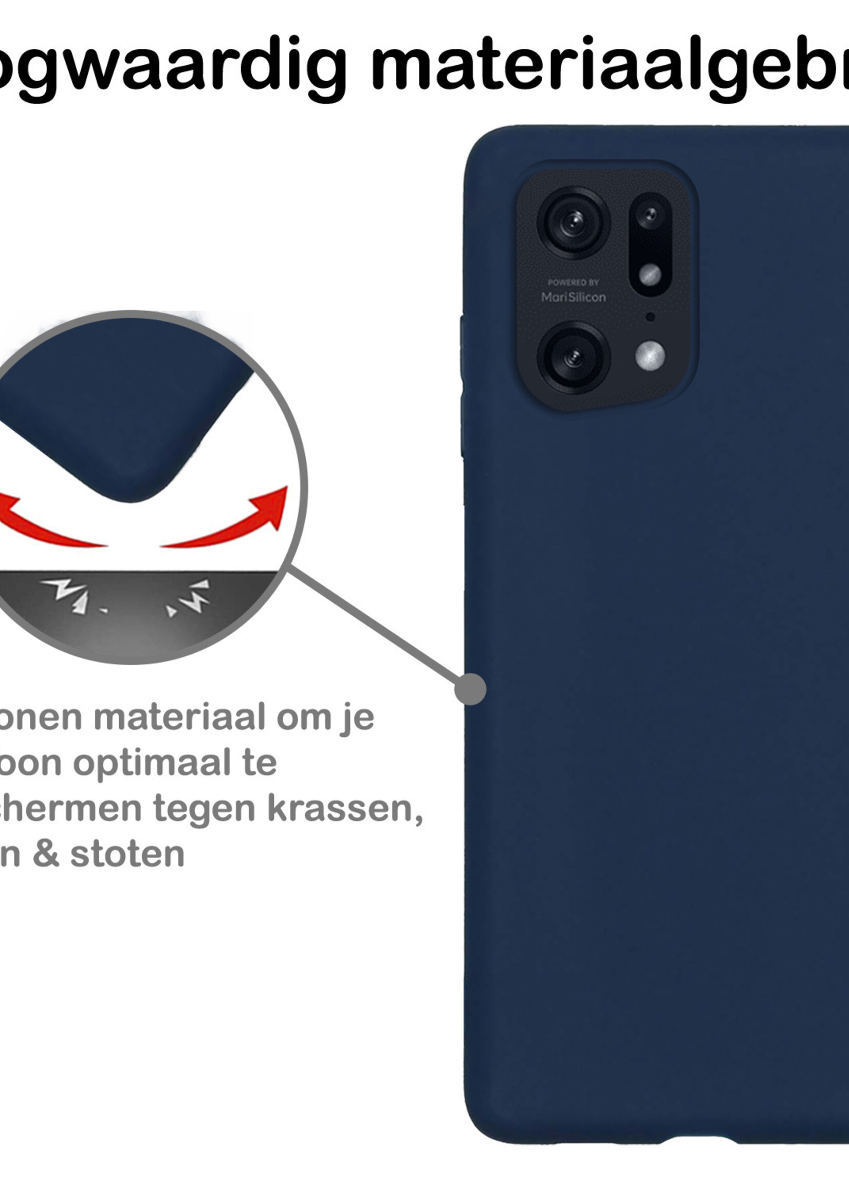 BTH Hoesje Geschikt voor OPPO Find X5 Hoesje Siliconen Case Hoes Met 2x Screenprotector - Hoes Geschikt voor OPPO X5 Hoes Cover Case - Donkerblauw