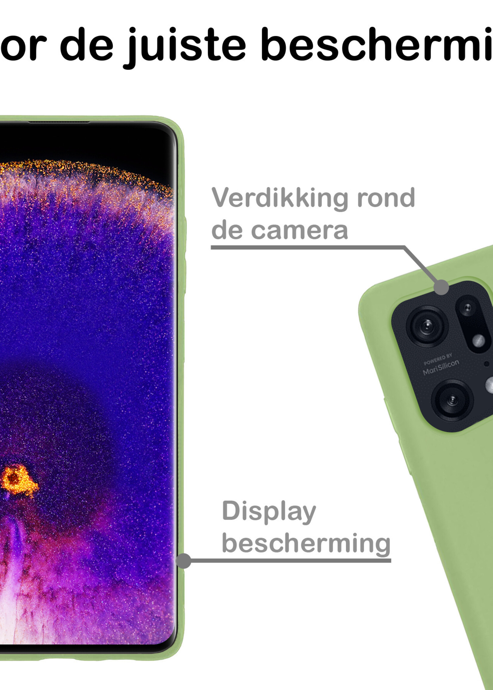 BTH Hoesje Geschikt voor OPPO Find X5 Hoesje Siliconen Case Hoes Met 2x Screenprotector - Hoes Geschikt voor OPPO X5 Hoes Cover Case - Groen
