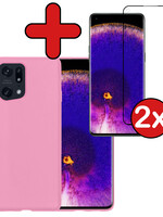 BTH BTH OPPO Find X5 Hoesje Siliconen Met 2x Screenprotector - Lichtroze