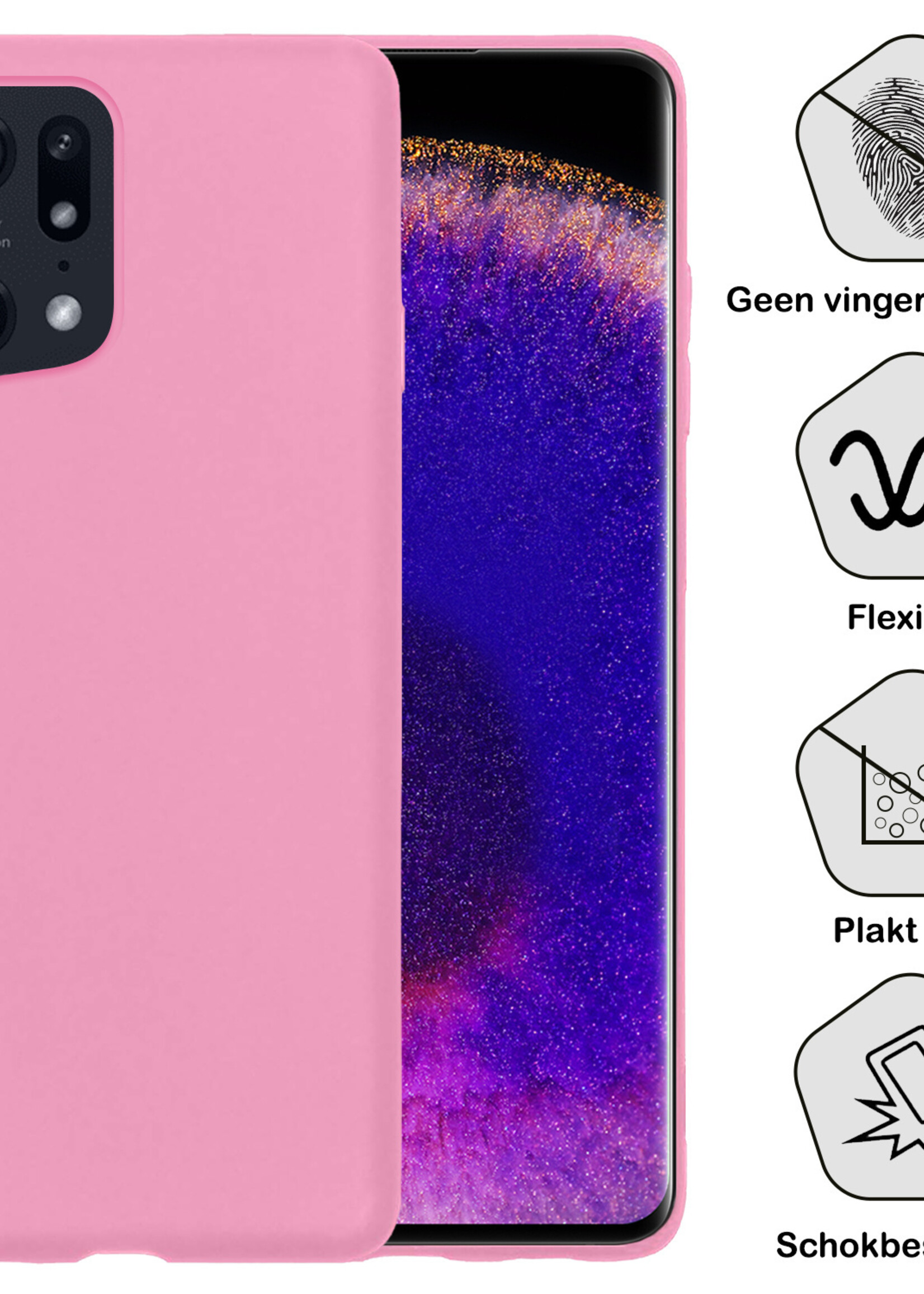 BTH Hoesje Geschikt voor OPPO Find X5 Hoesje Siliconen Case Hoes Met 2x Screenprotector - Hoes Geschikt voor OPPO X5 Hoes Cover Case - Lichtroze