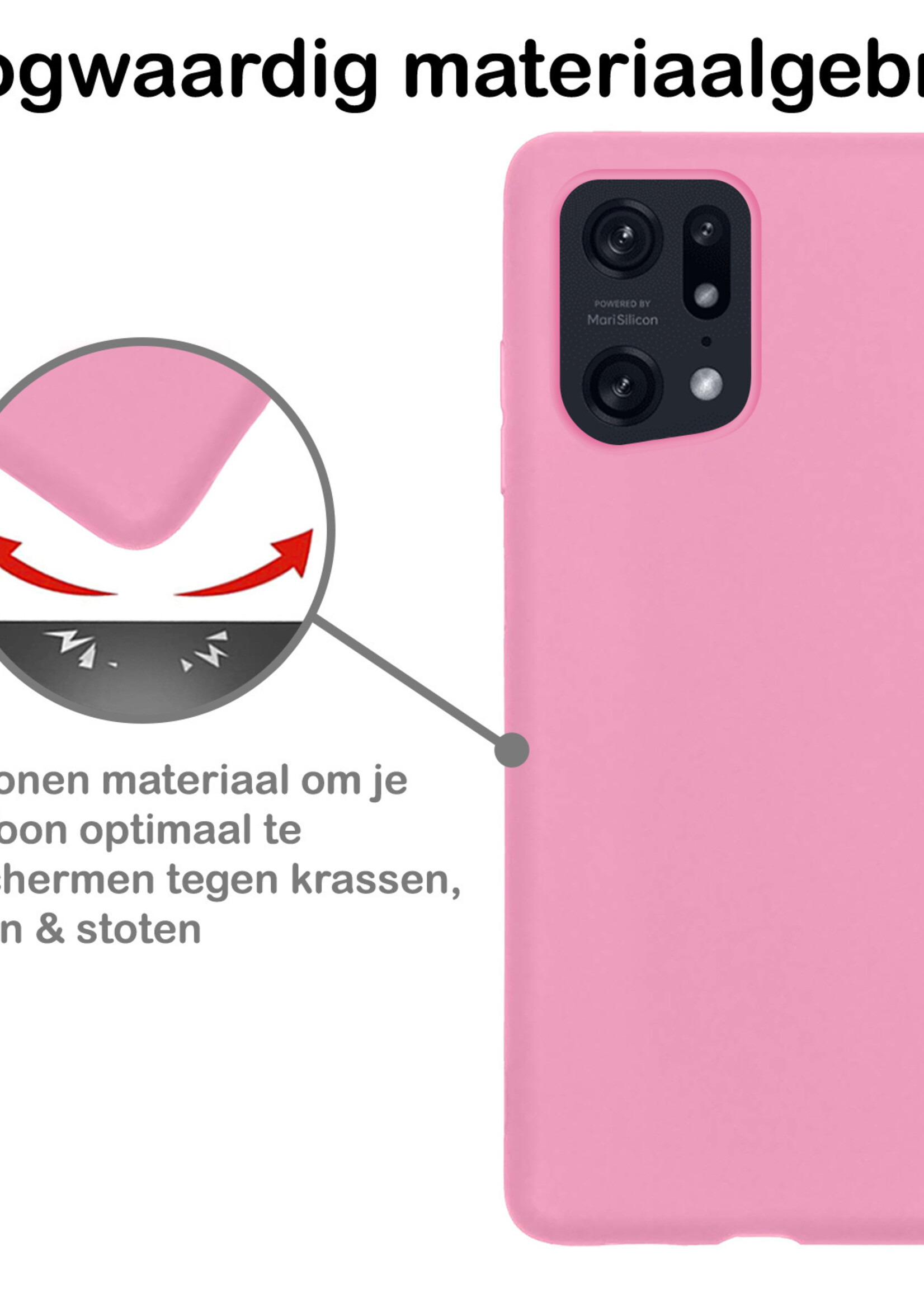 BTH Hoesje Geschikt voor OPPO Find X5 Hoesje Siliconen Case Hoes Met 2x Screenprotector - Hoes Geschikt voor OPPO X5 Hoes Cover Case - Lichtroze