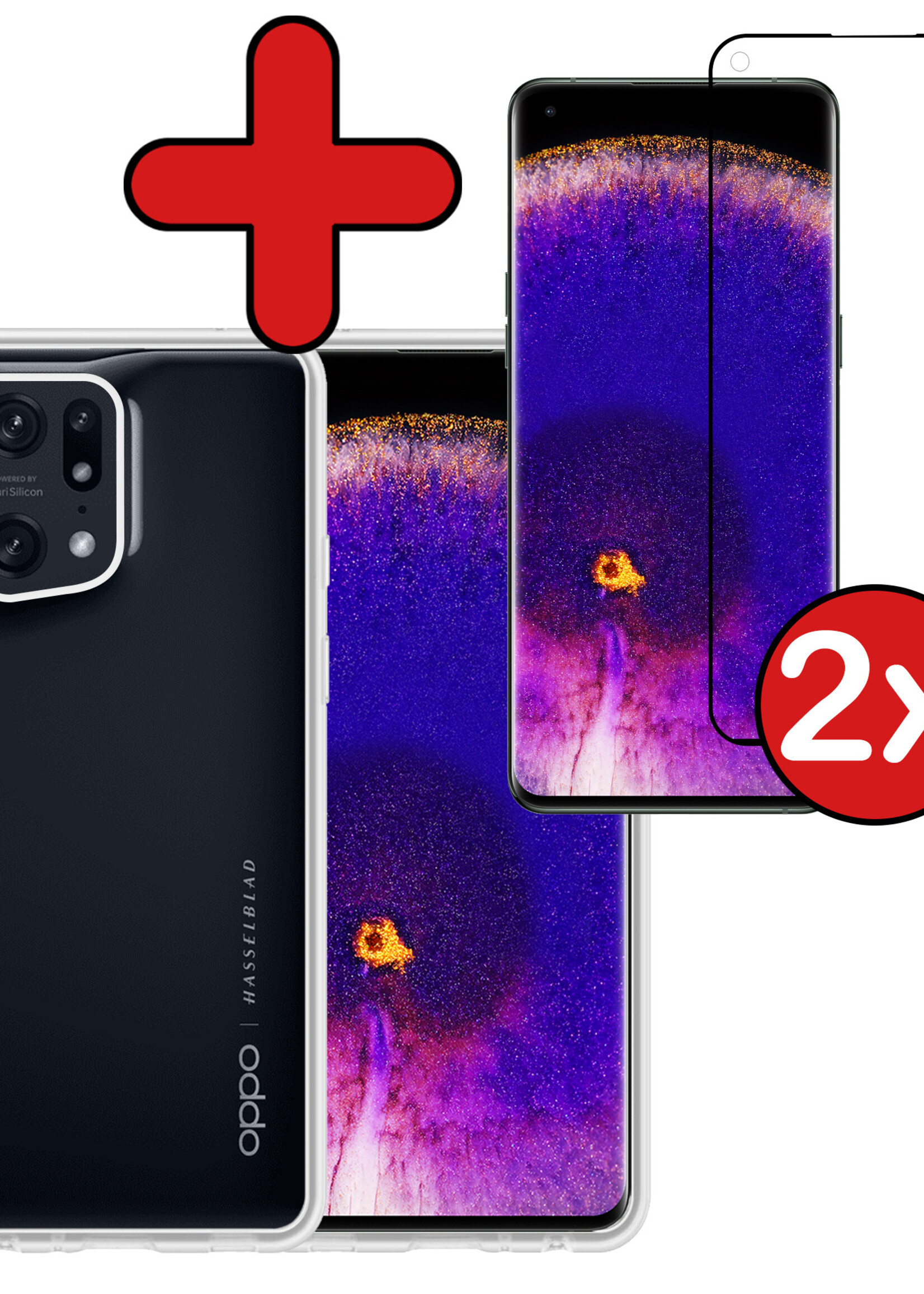 BTH Hoesje Geschikt voor OPPO Find X5 Hoesje Siliconen Case Hoes Met 2x Screenprotector - Hoes Geschikt voor OPPO X5 Hoes Cover Case - Rood