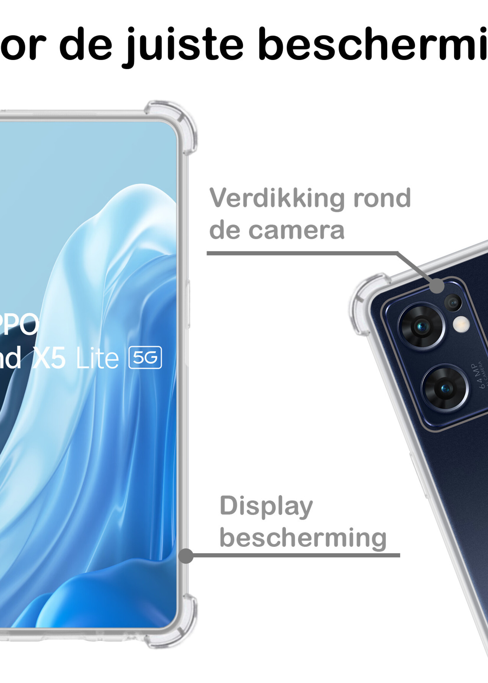 BTH OPPO Find X5 Lite Hoesje Siliconen Shock Proof Case Hoes - OPPO Find X5 Lite Hoes Cover Case Shockproof - Transparant