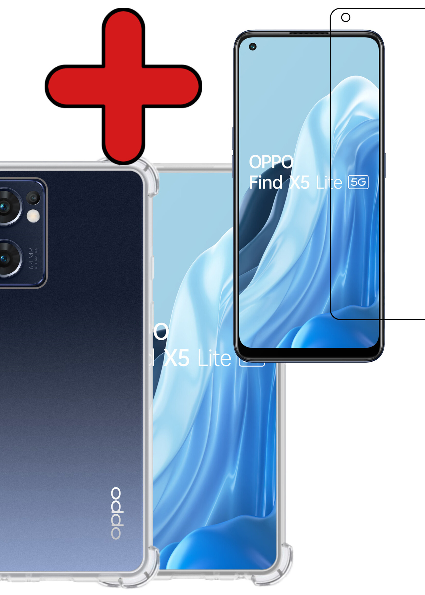 BTH Hoesje Geschikt voor OPPO Find X5 Lite Hoesje Siliconen Shock Proof Case Hoes Met Screenprotector - Hoes Geschikt voor OPPO X5 Lite Hoes Cover Case Shockproof - Transparant