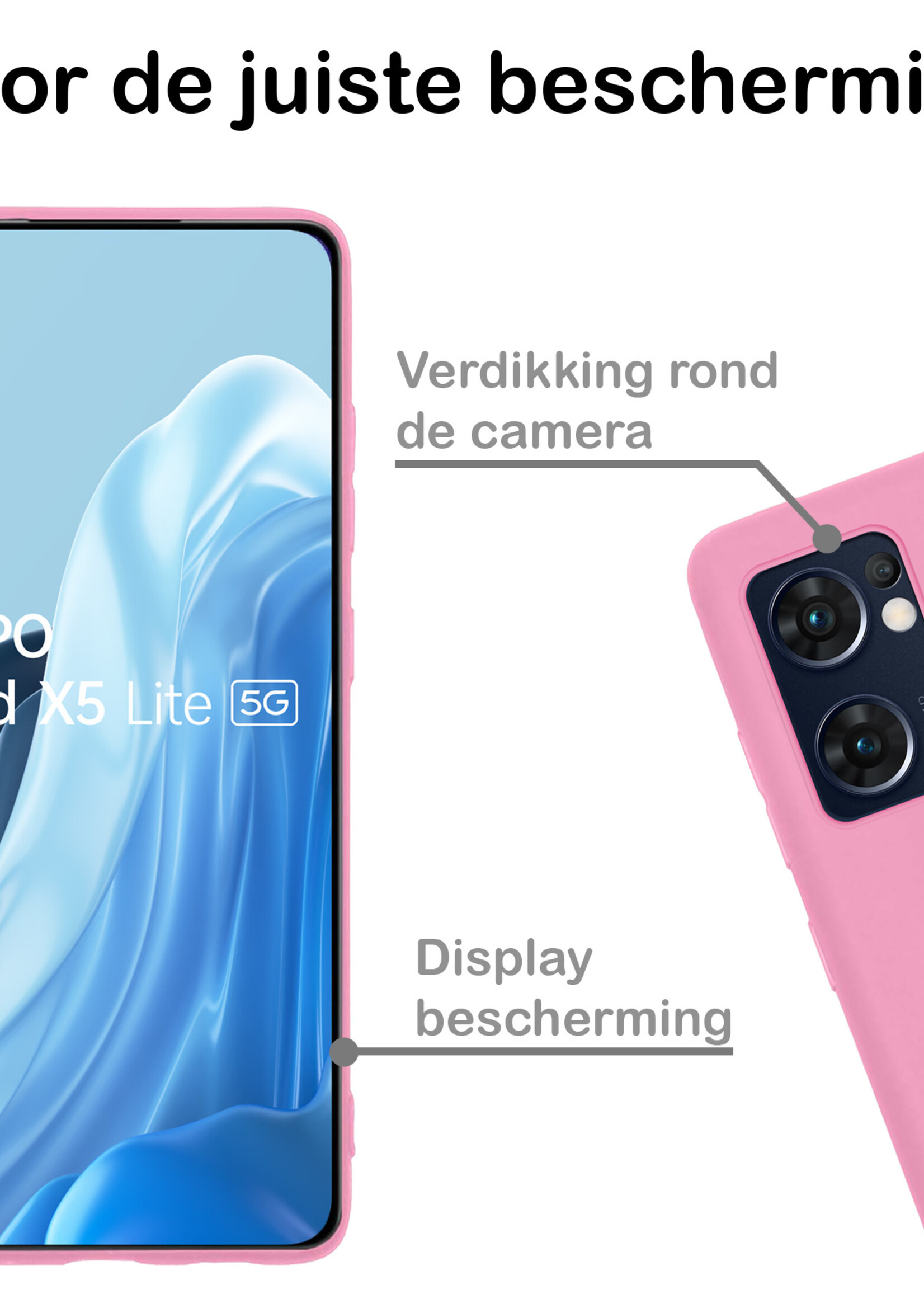 BTH OPPO Find X5 Lite Hoesje Siliconen Case Cover - OPPO Find X5 Lite Hoesje Cover Hoes Siliconen - Licht Roze