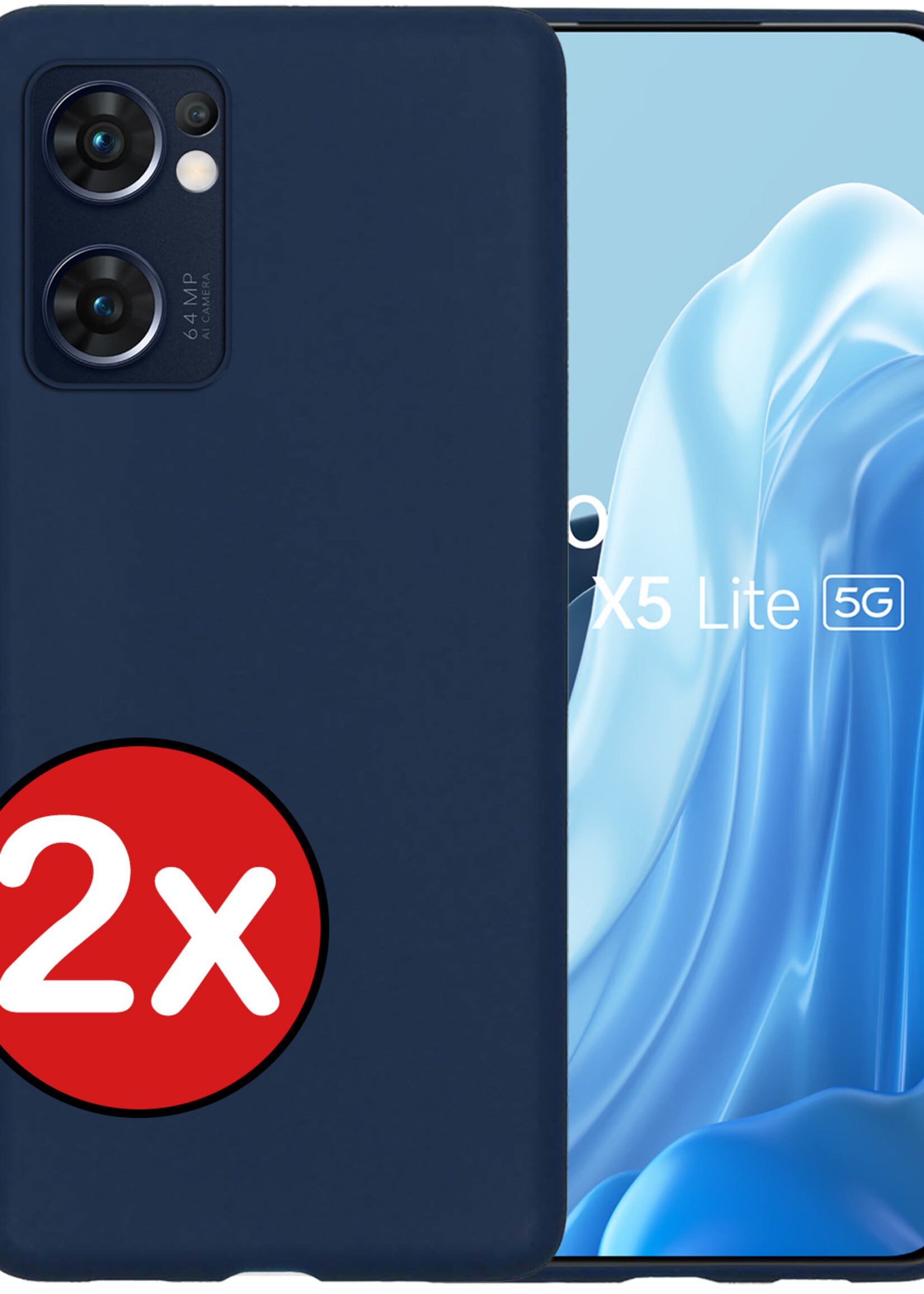 BTH Hoesje Geschikt voor OPPO Find X5 Lite Hoesje Siliconen Case Hoes - Hoes Geschikt voor OPPO X5 Lite Hoes Cover Case - Donkerblauw - 2 PACK