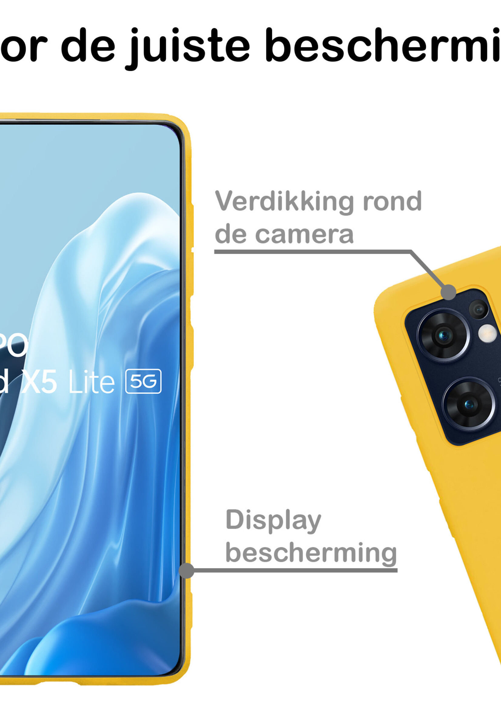 BTH Hoesje Geschikt voor OPPO Find X5 Lite Hoesje Siliconen Case Hoes - Hoes Geschikt voor OPPO X5 Lite Hoes Cover Case - Geel - 2 PACK