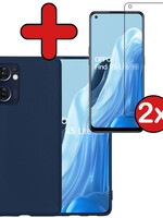BTH BTH OPPO Find X5 Lite Hoesje Siliconen Met 2x Screenprotector - Donkerblauw