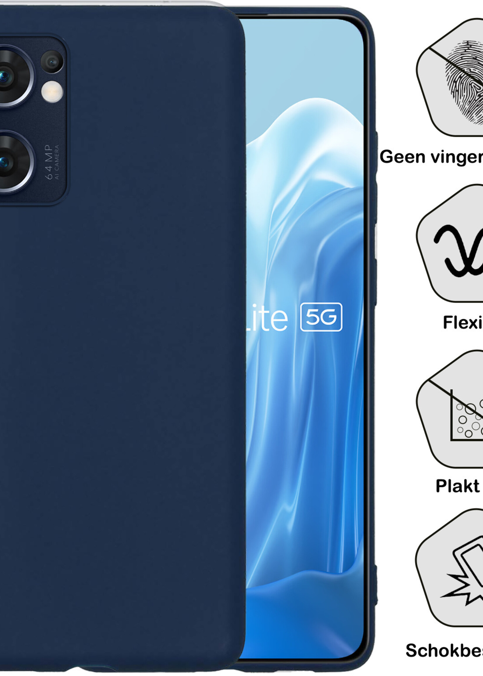 BTH Hoesje Geschikt voor OPPO Find X5 Lite Hoesje Siliconen Case Hoes Met 2x Screenprotector - Hoes Geschikt voor OPPO X5 Lite Hoes Cover Case - Donkerblauw