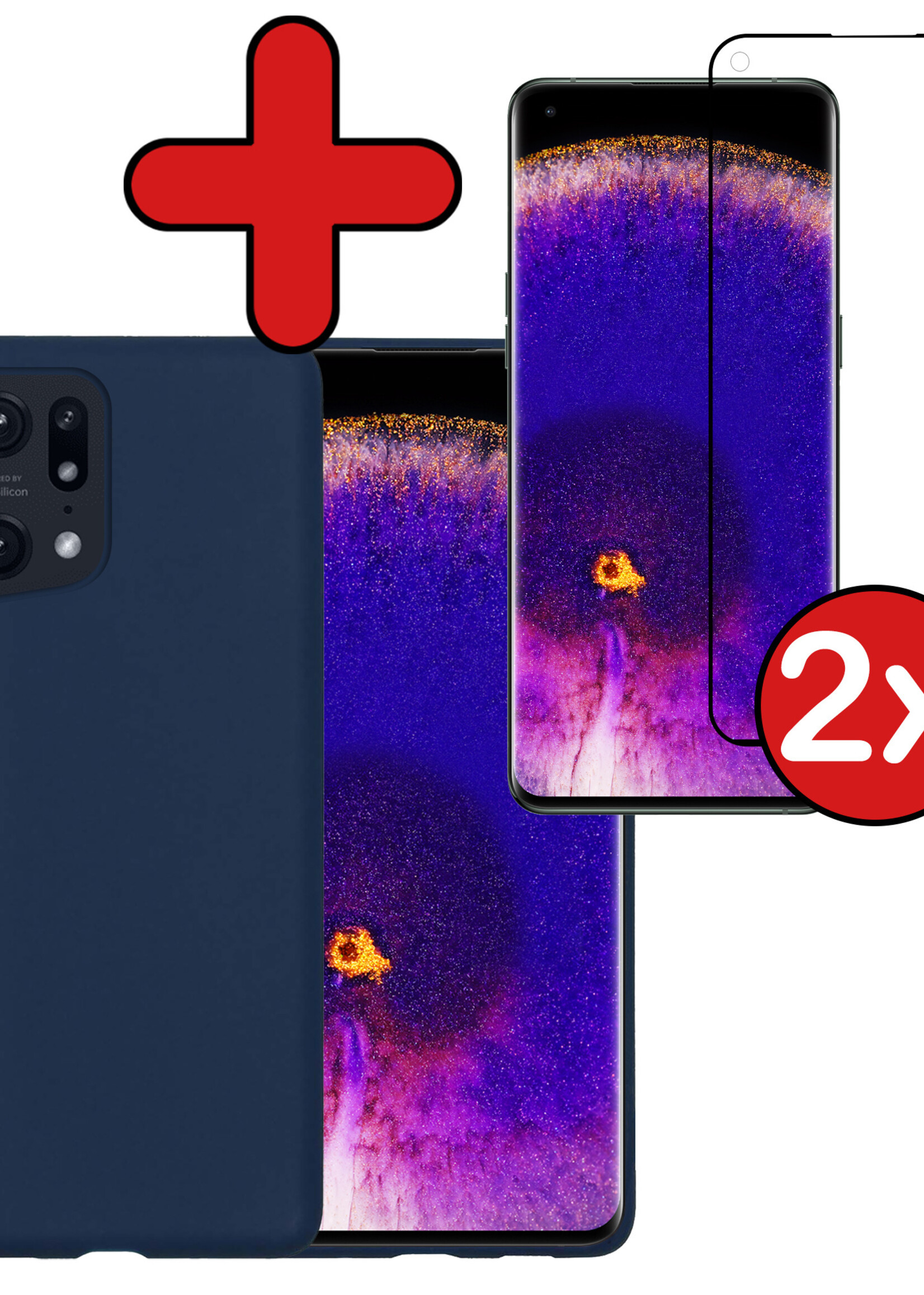 BTH Hoesje Geschikt voor OPPO Find X5 Pro Hoesje Siliconen Case Hoes Met 2x Screenprotector - Hoes Geschikt voor OPPO X5 Pro Hoes Cover Case - Donkerblauw