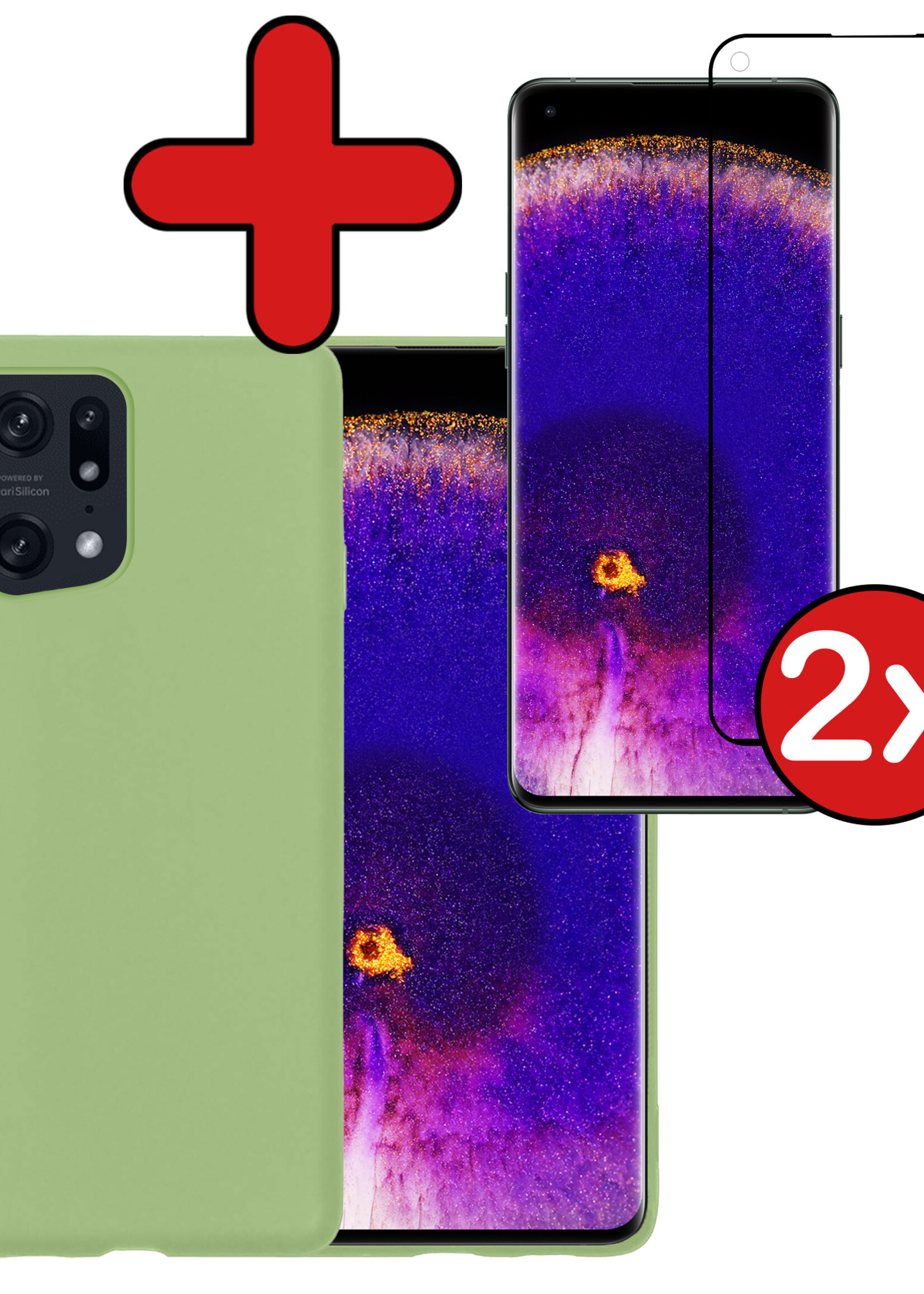 BTH Hoesje Geschikt voor OPPO Find X5 Pro Hoesje Siliconen Case Hoes Met 2x Screenprotector - Hoes Geschikt voor OPPO X5 Pro Hoes Cover Case - Groen