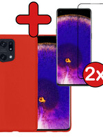 BTH BTH OPPO Find X5 Pro Hoesje Siliconen Met 2x Screenprotector - Rood