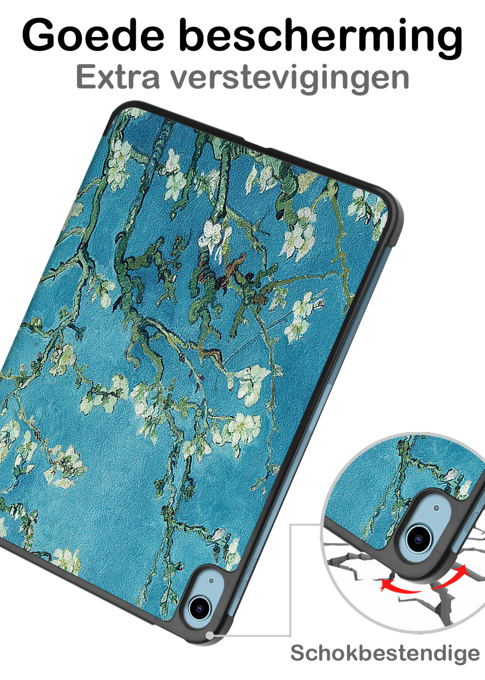 BTH iPad 2022 Hoesje Book Case Luxe Cover Hoes - iPad 10 2022 Hoesje Bookcase - Bloesem