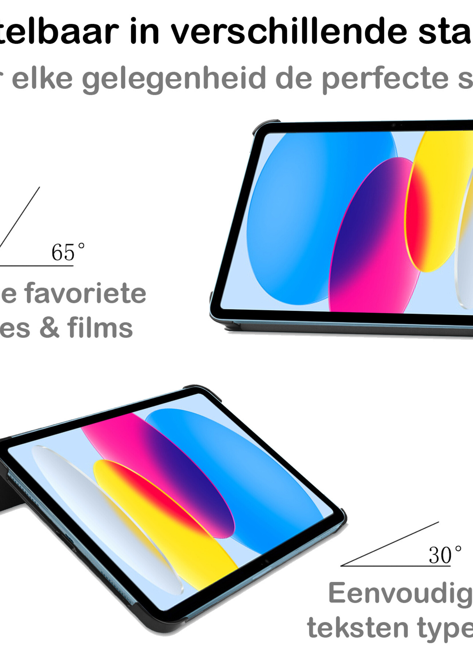 BTH iPad 2022 Hoesje Book Case Luxe Cover Hoes - iPad 10 2022 Hoesje Bookcase - Donker Blauw