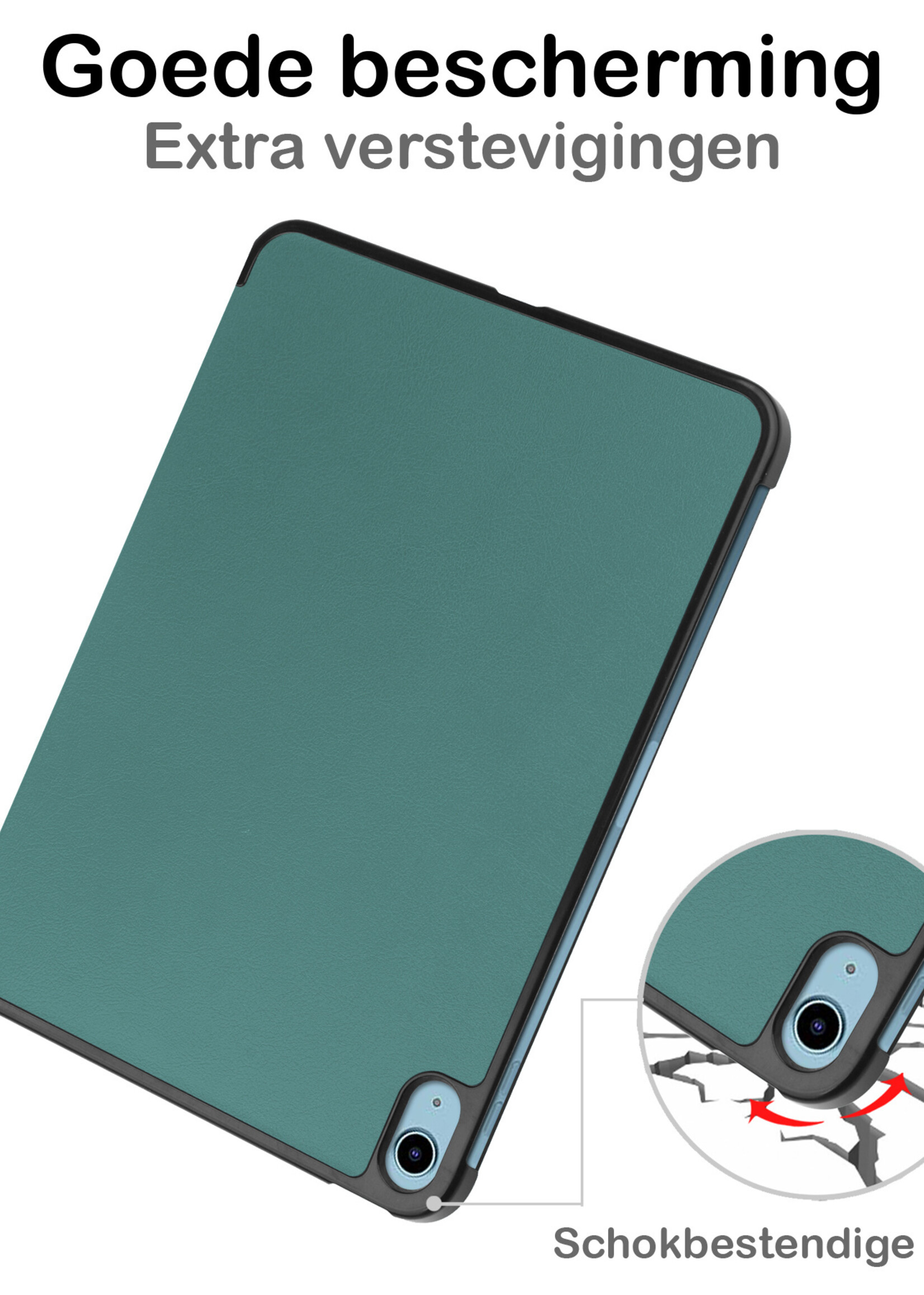 BTH iPad 2022 Hoesje Book Case Luxe Cover Hoes - iPad 10 2022 Hoesje Bookcase - Donker Groen