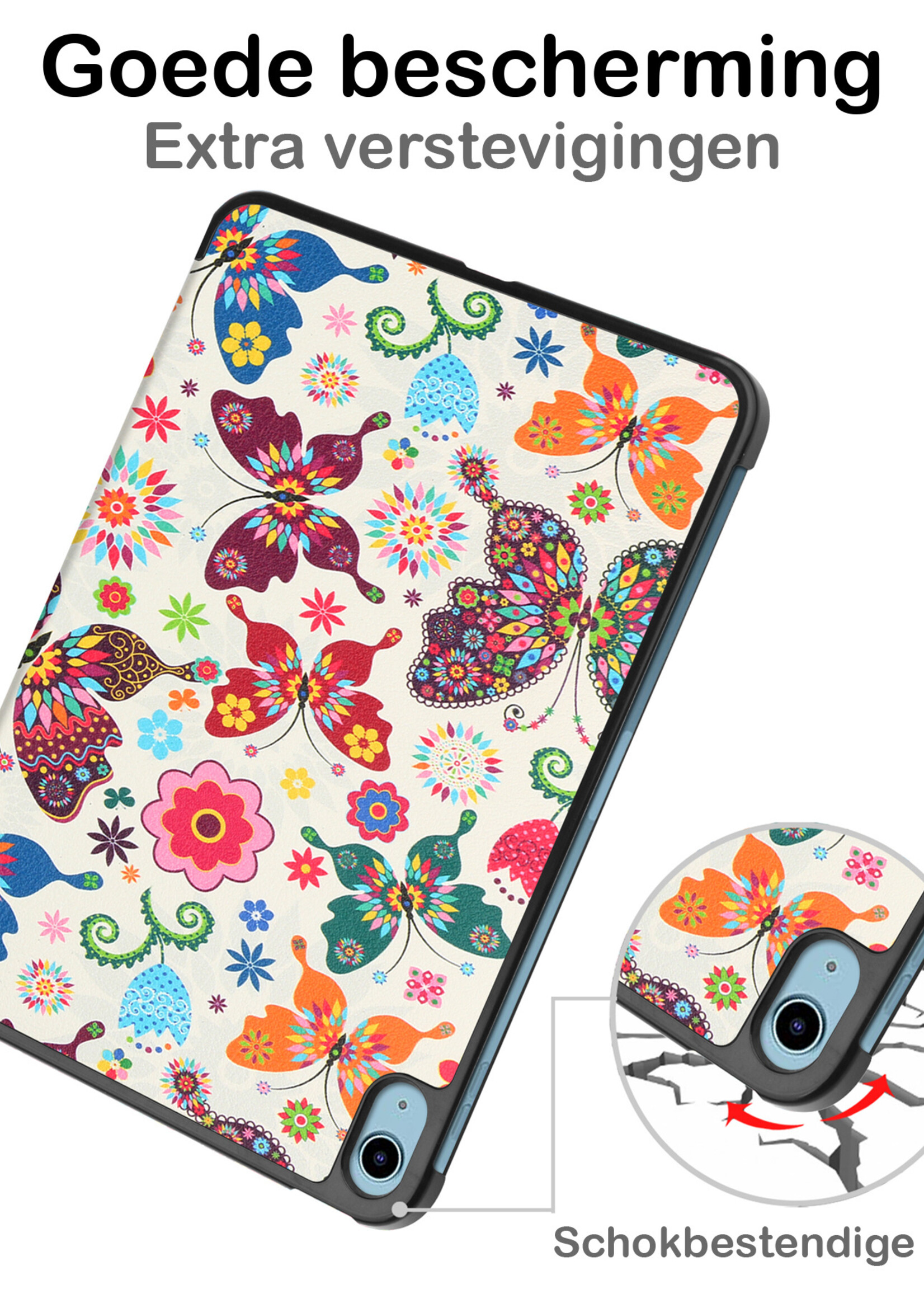 BTH iPad 2022 Hoesje Book Case Luxe Cover Hoes - iPad 10 2022 Hoesje Bookcase - Vlinder