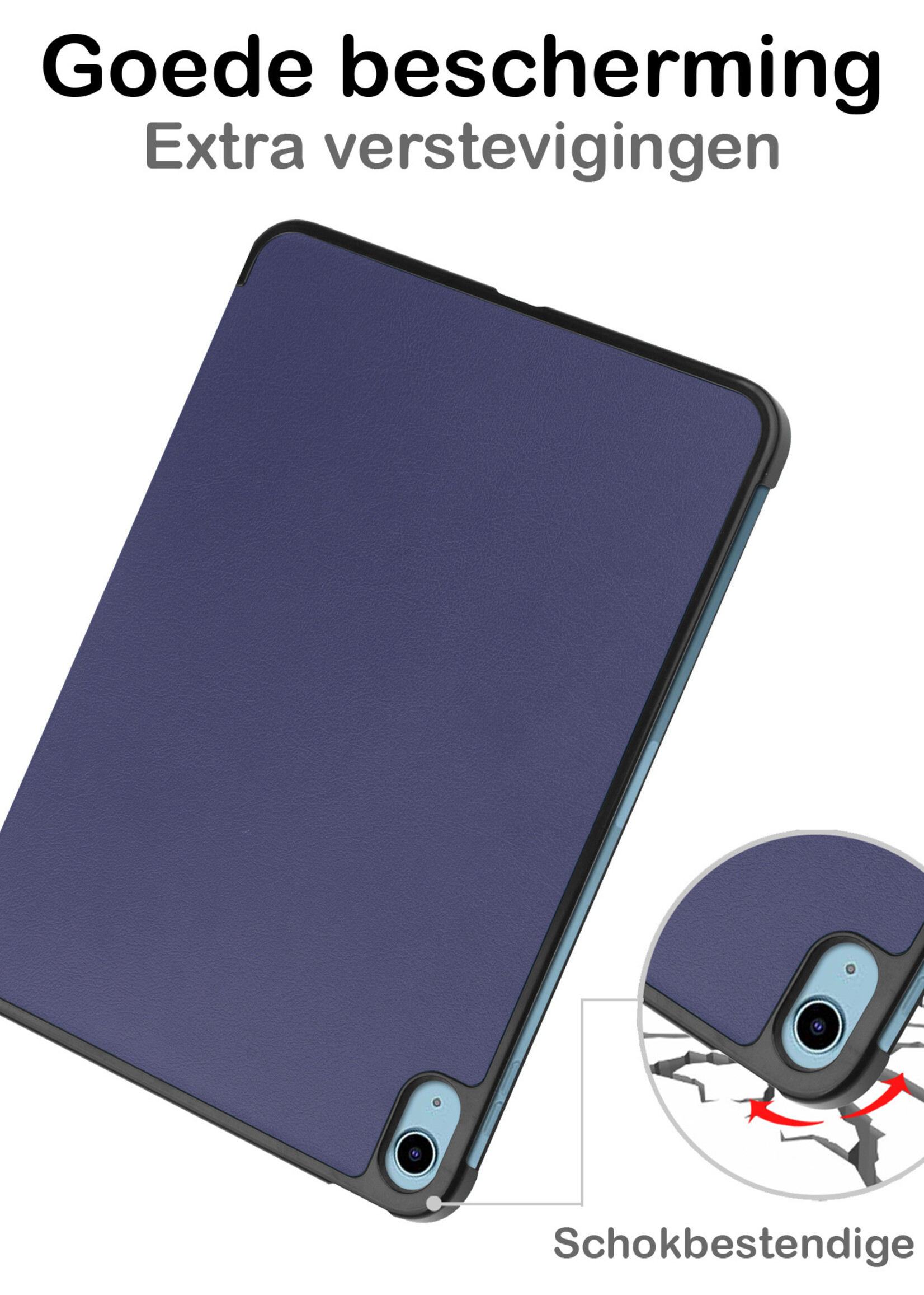 BTH Hoes Geschikt voor iPad 2022 Hoes Book Case Hoesje Trifold Cover Met Screenprotector - Hoesje Geschikt voor iPad 10 Hoesje Bookcase - Donkerblauw