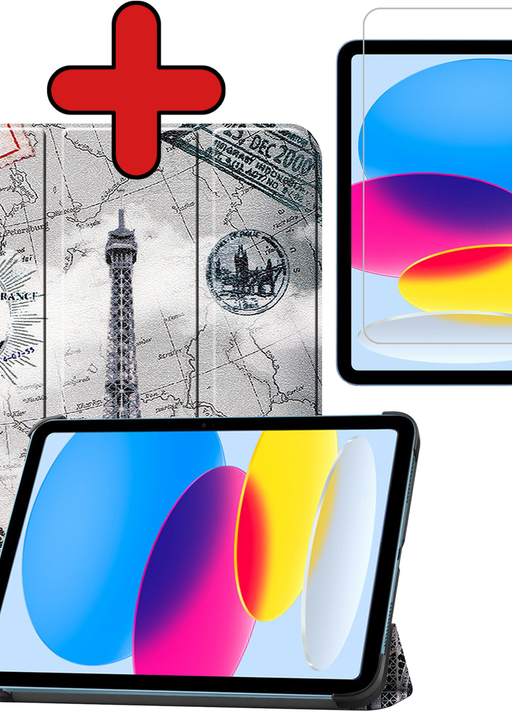 BTH Hoes Geschikt voor iPad 2022 Hoes Book Case Hoesje Trifold Cover Met Screenprotector - Hoesje Geschikt voor iPad 10 Hoesje Bookcase - Eiffeltoren