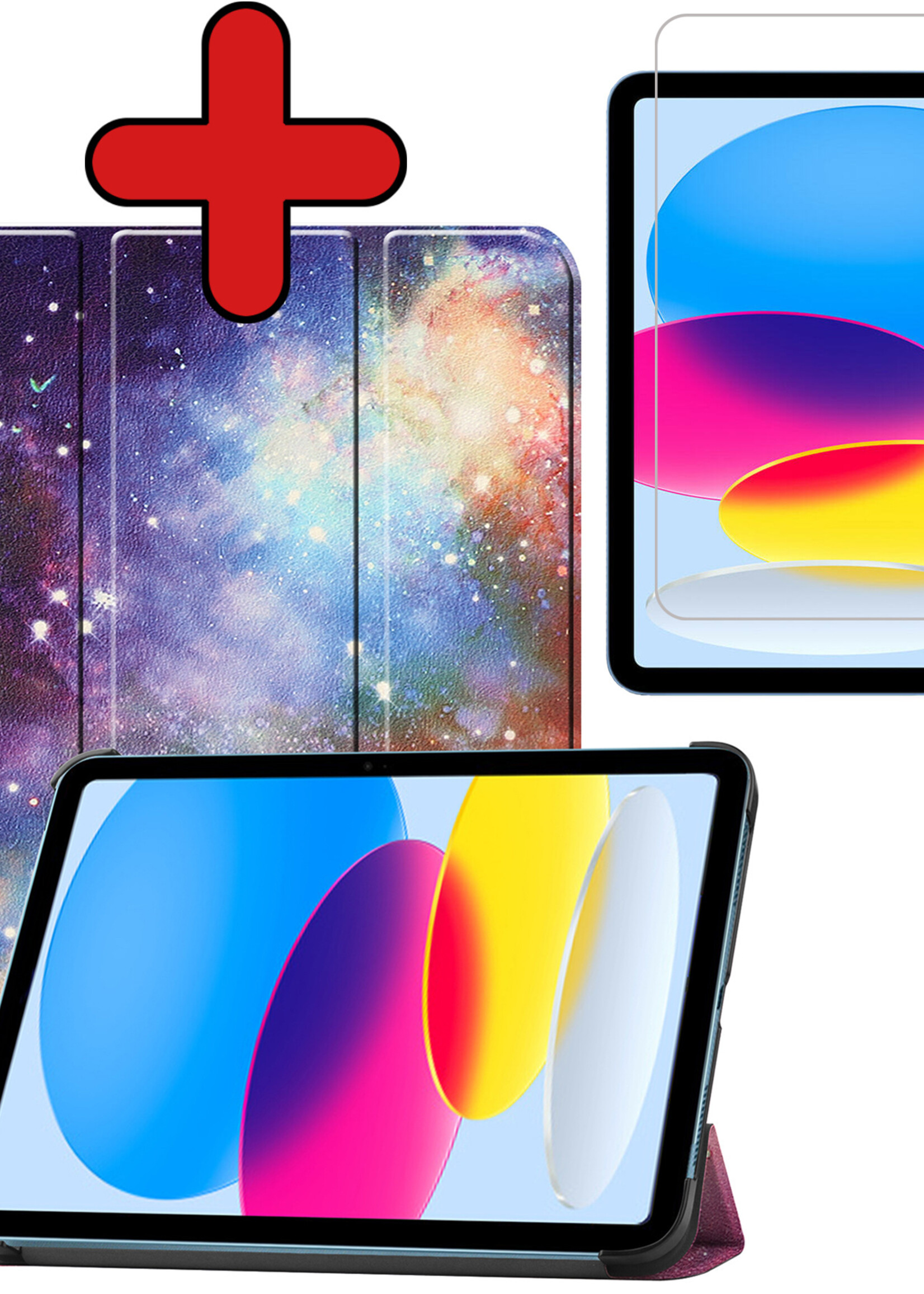 BTH Hoes Geschikt voor iPad 2022 Hoes Book Case Hoesje Trifold Cover Met Screenprotector - Hoesje Geschikt voor iPad 10 Hoesje Bookcase - Galaxy