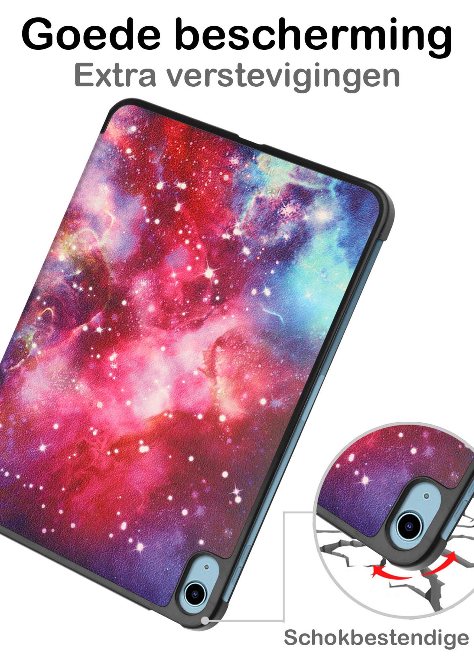 BTH Hoes Geschikt voor iPad 2022 Hoes Book Case Hoesje Trifold Cover Met Screenprotector - Hoesje Geschikt voor iPad 10 Hoesje Bookcase - Galaxy