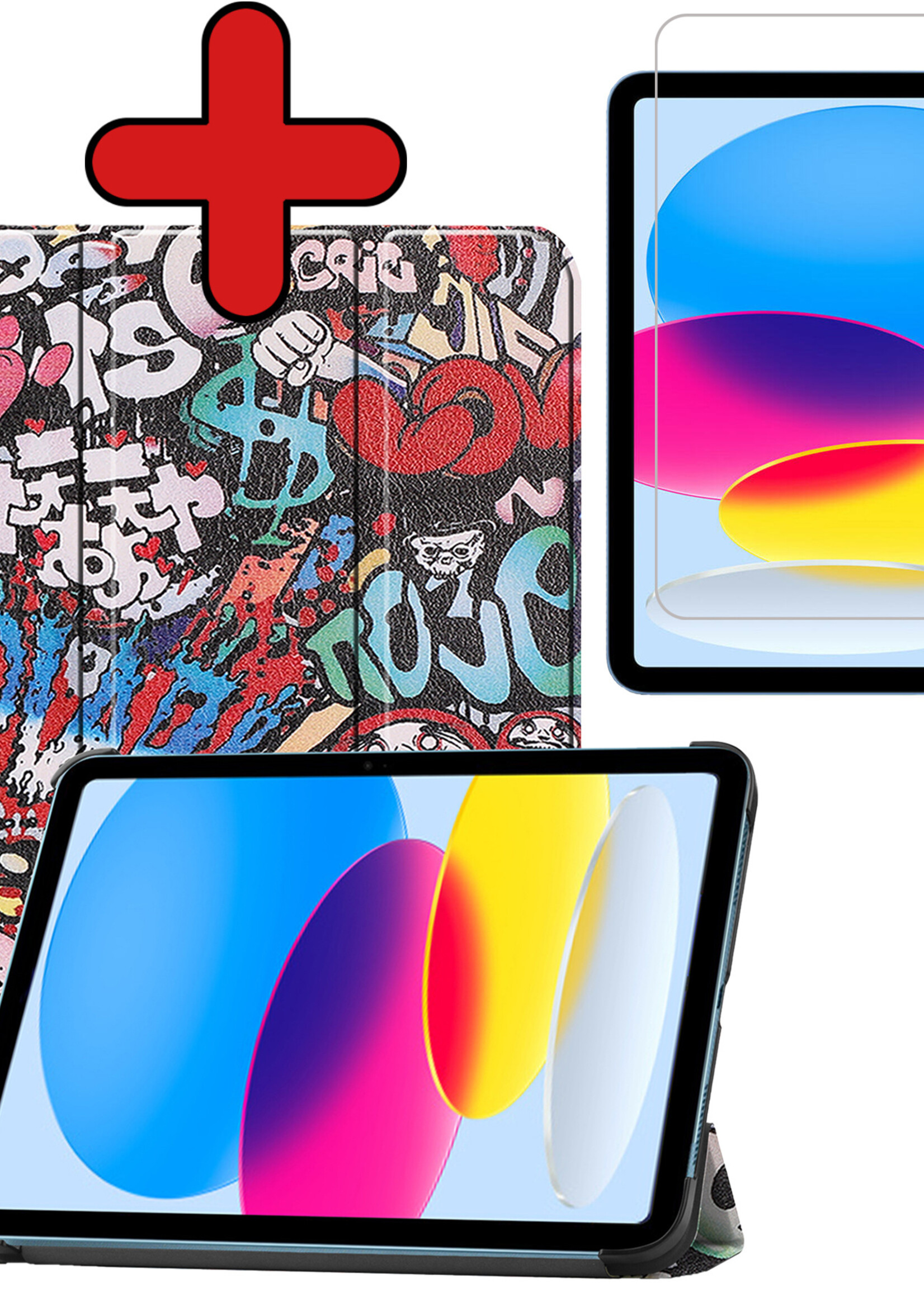 BTH Hoes Geschikt voor iPad 2022 Hoes Book Case Hoesje Trifold Cover Met Screenprotector - Hoesje Geschikt voor iPad 10 Hoesje Bookcase - Graffity