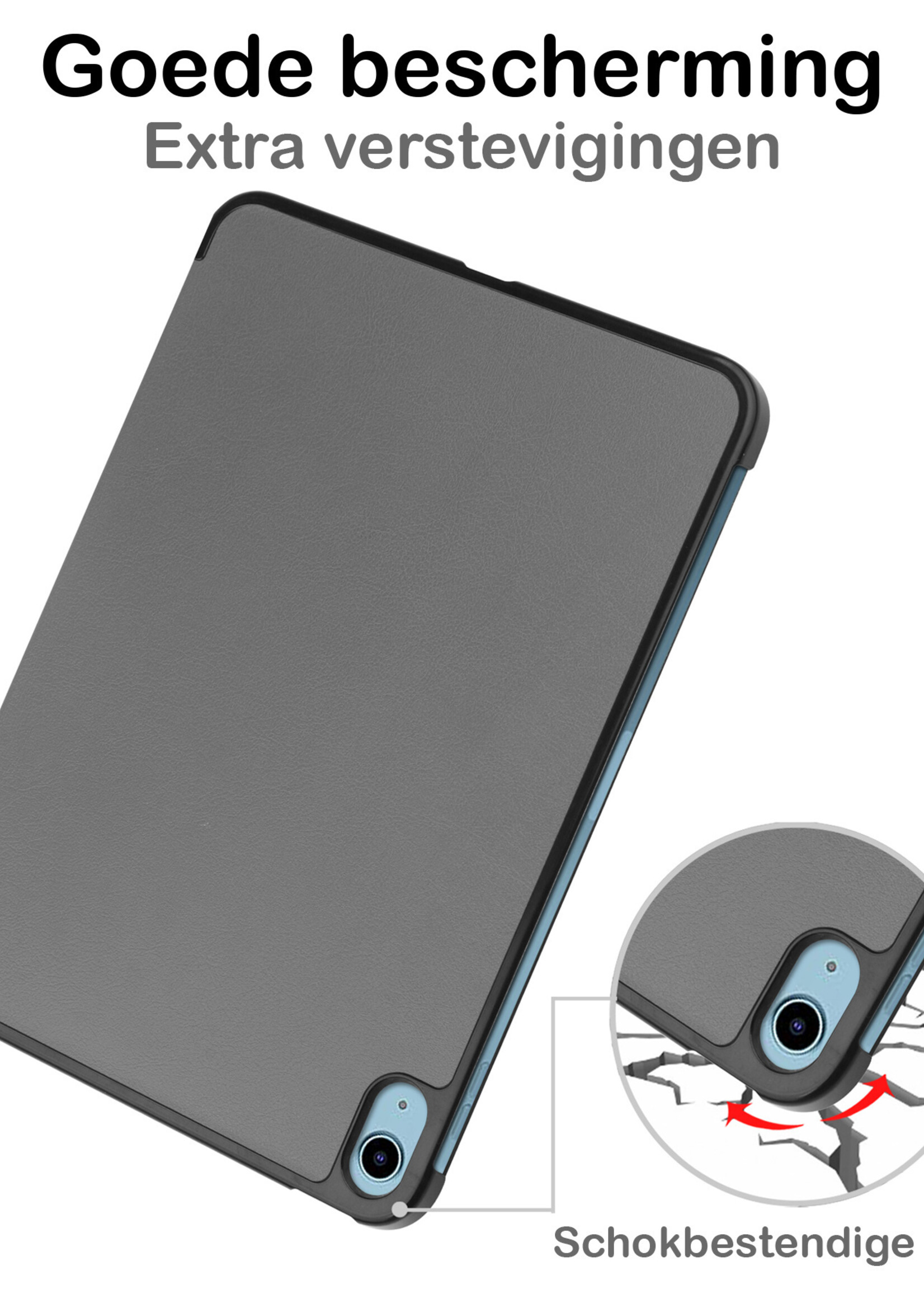 BTH Hoes Geschikt voor iPad 2022 Hoes Book Case Hoesje Trifold Cover Met Screenprotector - Hoesje Geschikt voor iPad 10 Hoesje Bookcase - Grijs