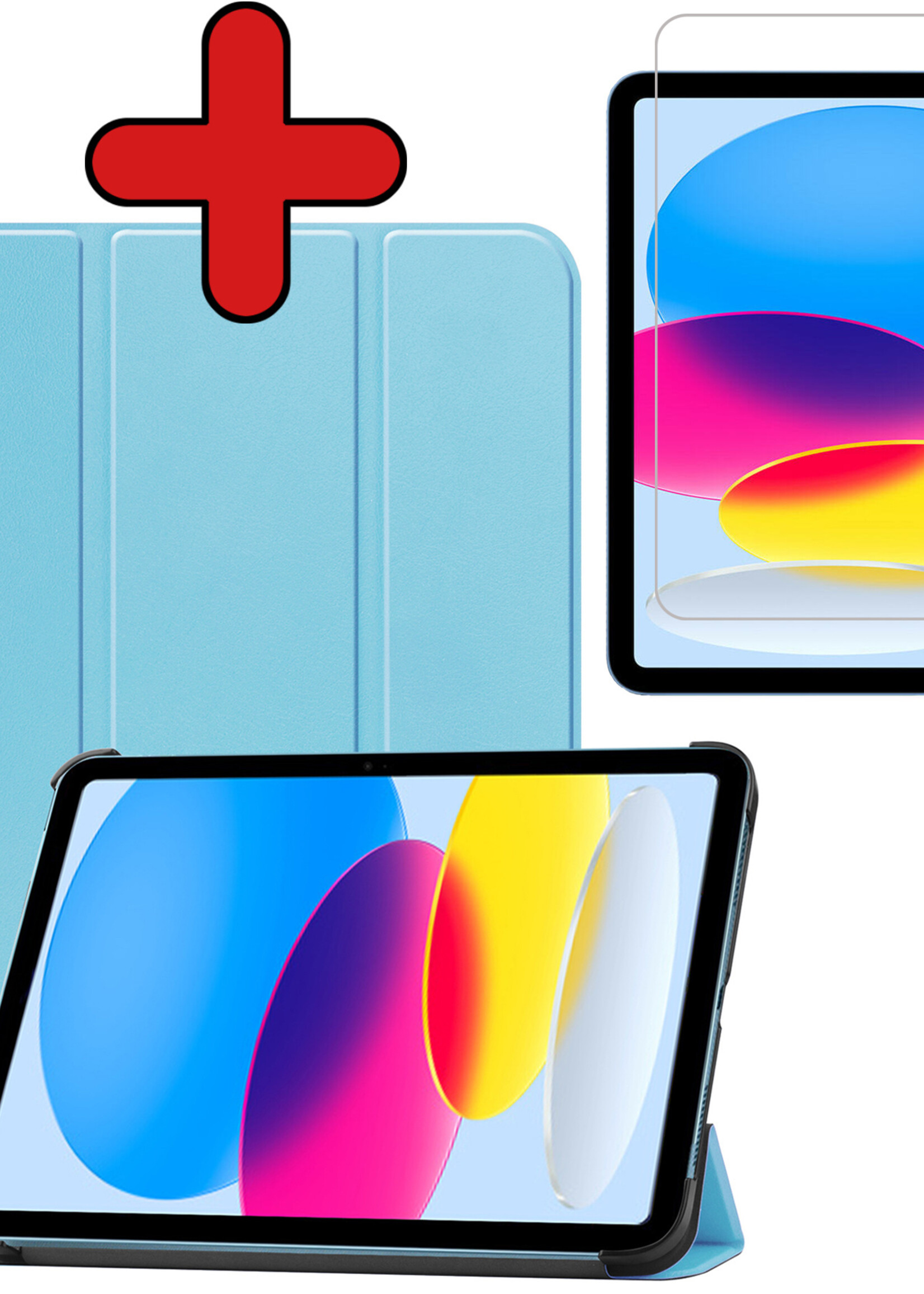 BTH Hoes Geschikt voor iPad 2022 Hoes Book Case Hoesje Trifold Cover Met Screenprotector - Hoesje Geschikt voor iPad 10 Hoesje Bookcase - Lichtblauw