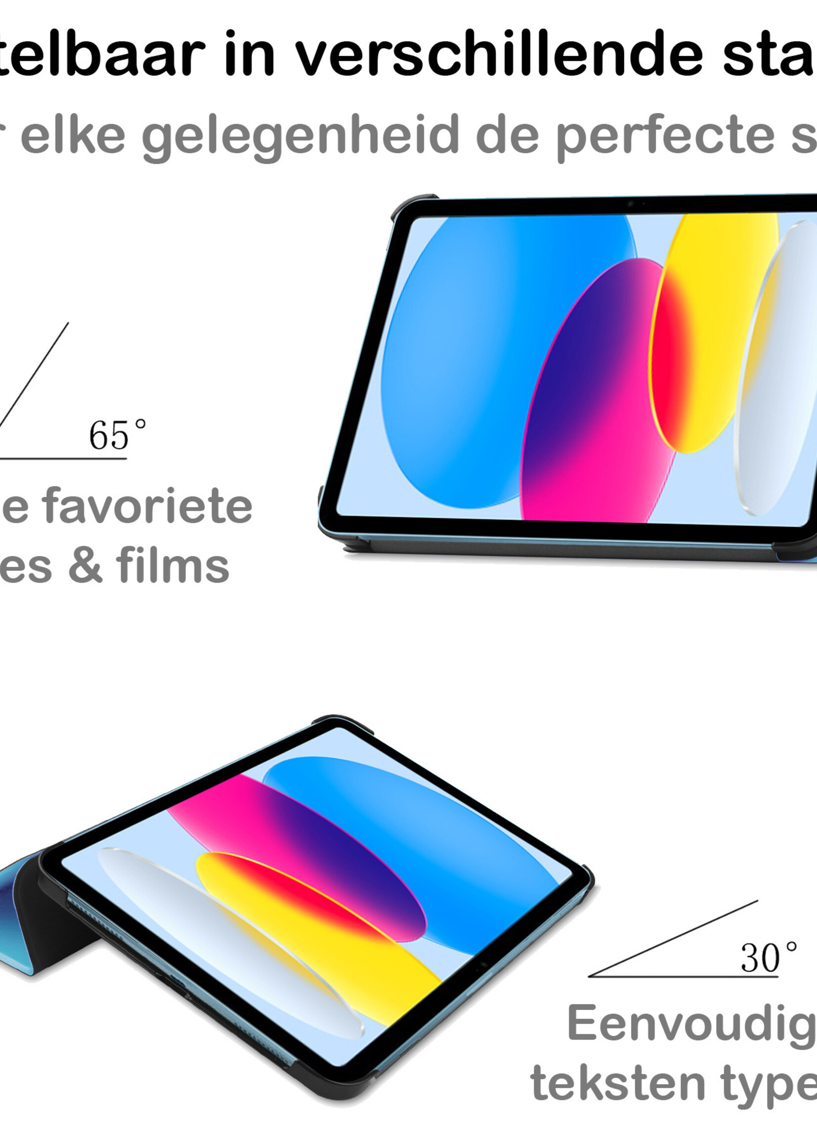 BTH Hoes Geschikt voor iPad 2022 Hoes Book Case Hoesje Trifold Cover Met Screenprotector - Hoesje Geschikt voor iPad 10 Hoesje Bookcase - Lichtblauw