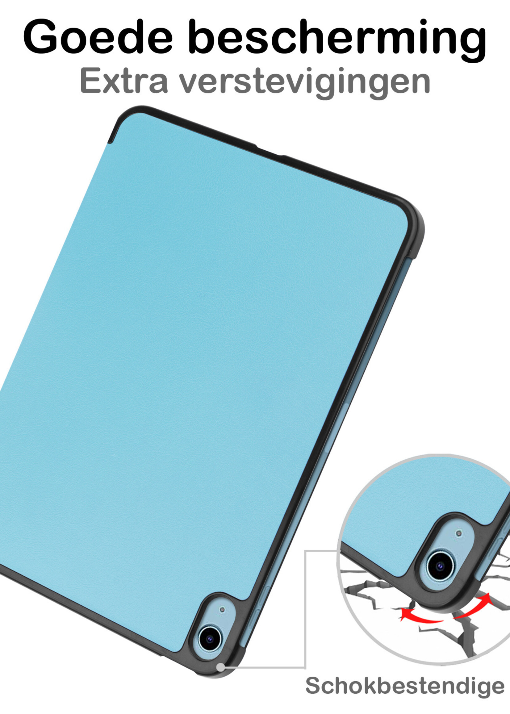 BTH Hoes Geschikt voor iPad 2022 Hoes Book Case Hoesje Trifold Cover Met Screenprotector - Hoesje Geschikt voor iPad 10 Hoesje Bookcase - Lichtblauw