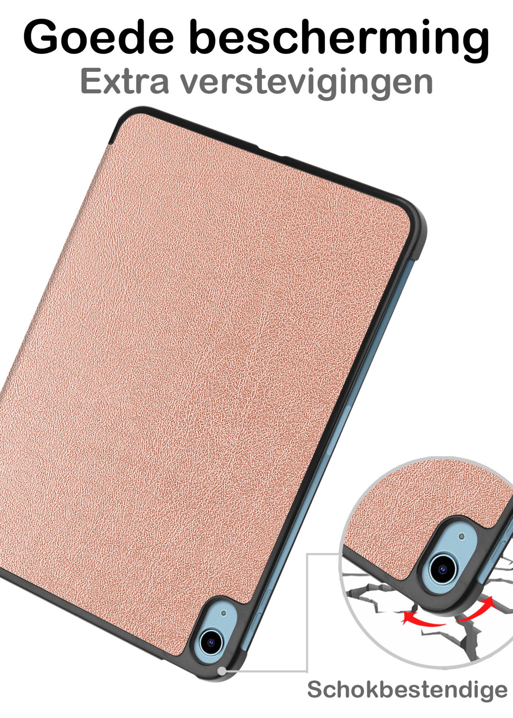 BTH Hoes Geschikt voor iPad 2022 Hoes Book Case Hoesje Trifold Cover Met Screenprotector - Hoesje Geschikt voor iPad 10 Hoesje Bookcase - Rosé goud