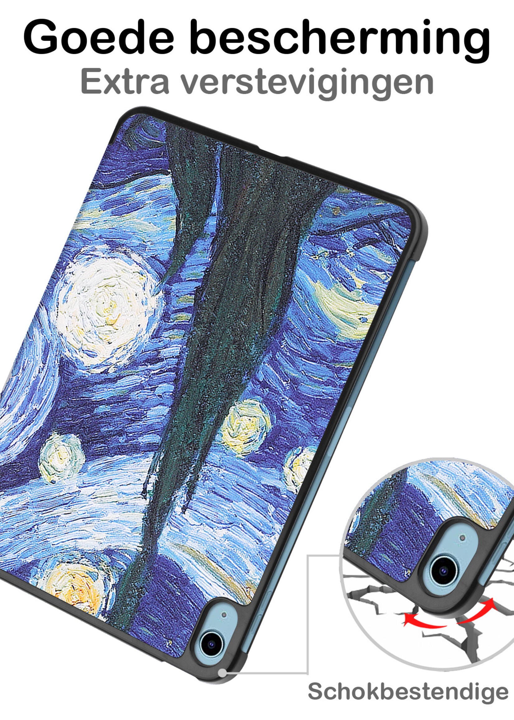 BTH Hoes Geschikt voor iPad 2022 Hoes Book Case Hoesje Trifold Cover Met Screenprotector - Hoesje Geschikt voor iPad 10 Hoesje Bookcase - Sterrenhemel