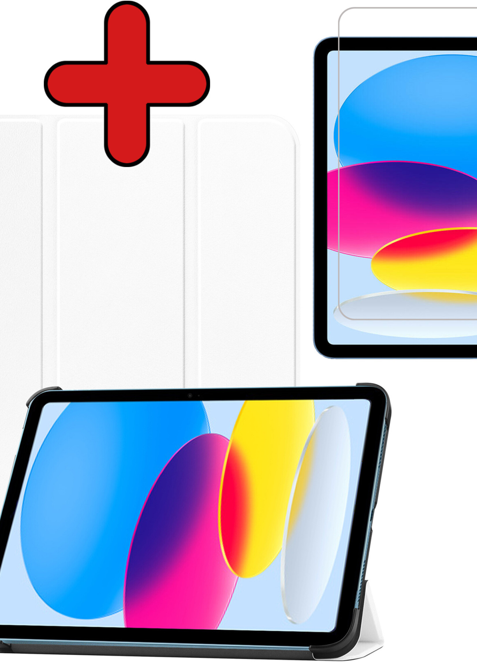 BTH Hoes Geschikt voor iPad 2022 Hoes Book Case Hoesje Trifold Cover Met Screenprotector - Hoesje Geschikt voor iPad 10 Hoesje Bookcase - Wit