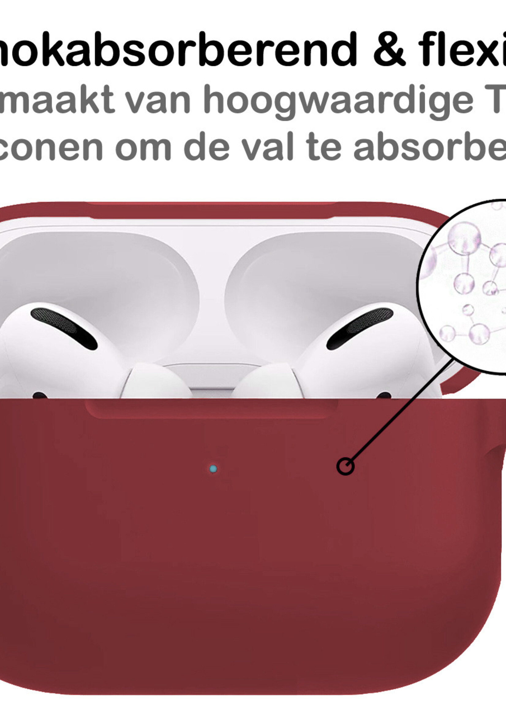 BTH Hoes Geschikt voor AirPods Pro 2 Hoesje Siliconen Case - Hoesje Geschikt voor AirPods Pro 2 Case - Wijnrood