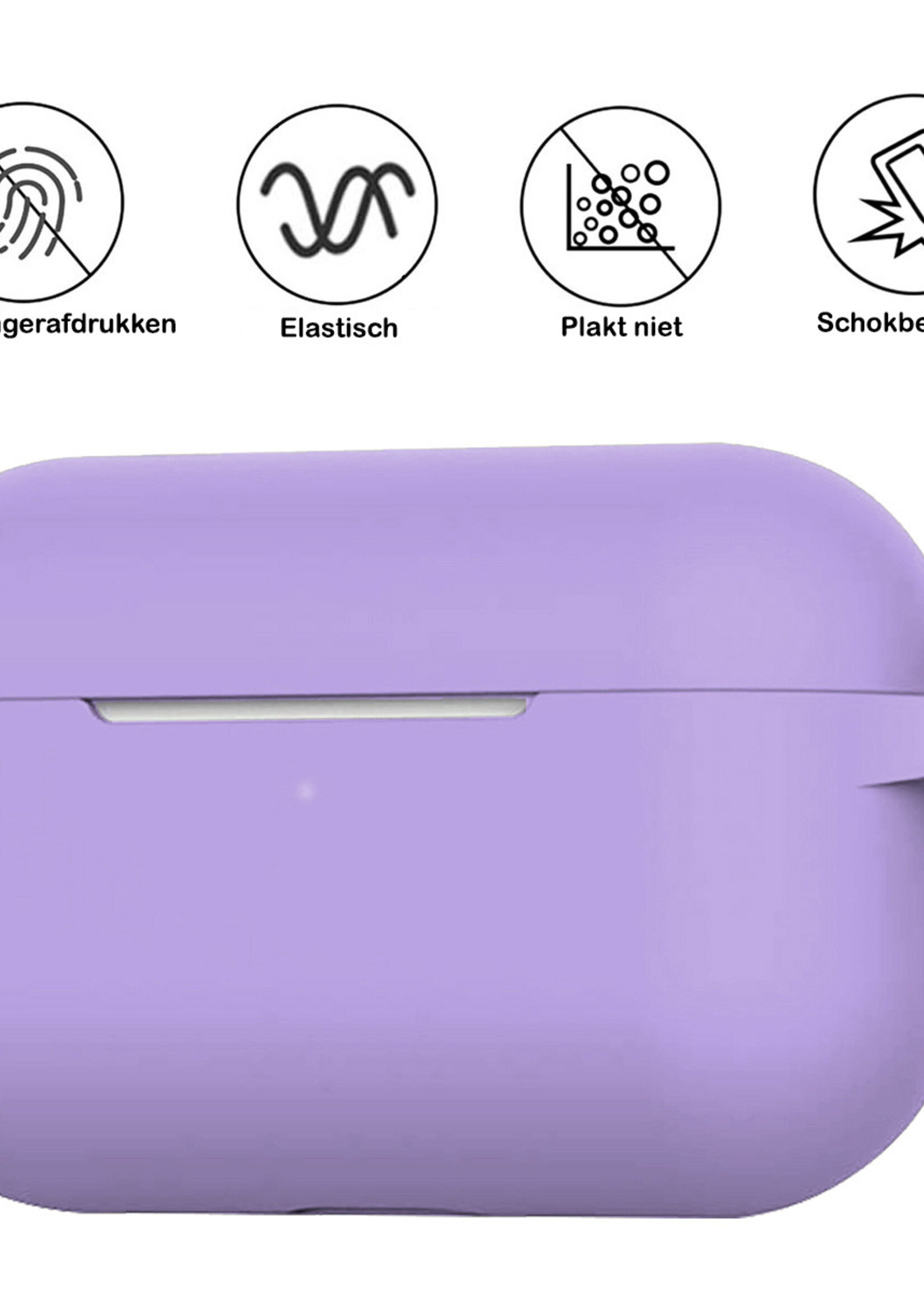 BTH Case Geschikt voor AirPods Pro 2 Hoesje Hoes Siliconen Met Clip Cover - Hoesje Geschikt voor Apple AirPods Pro 2 Siliconen Met Clip - Lila - 2 PACK