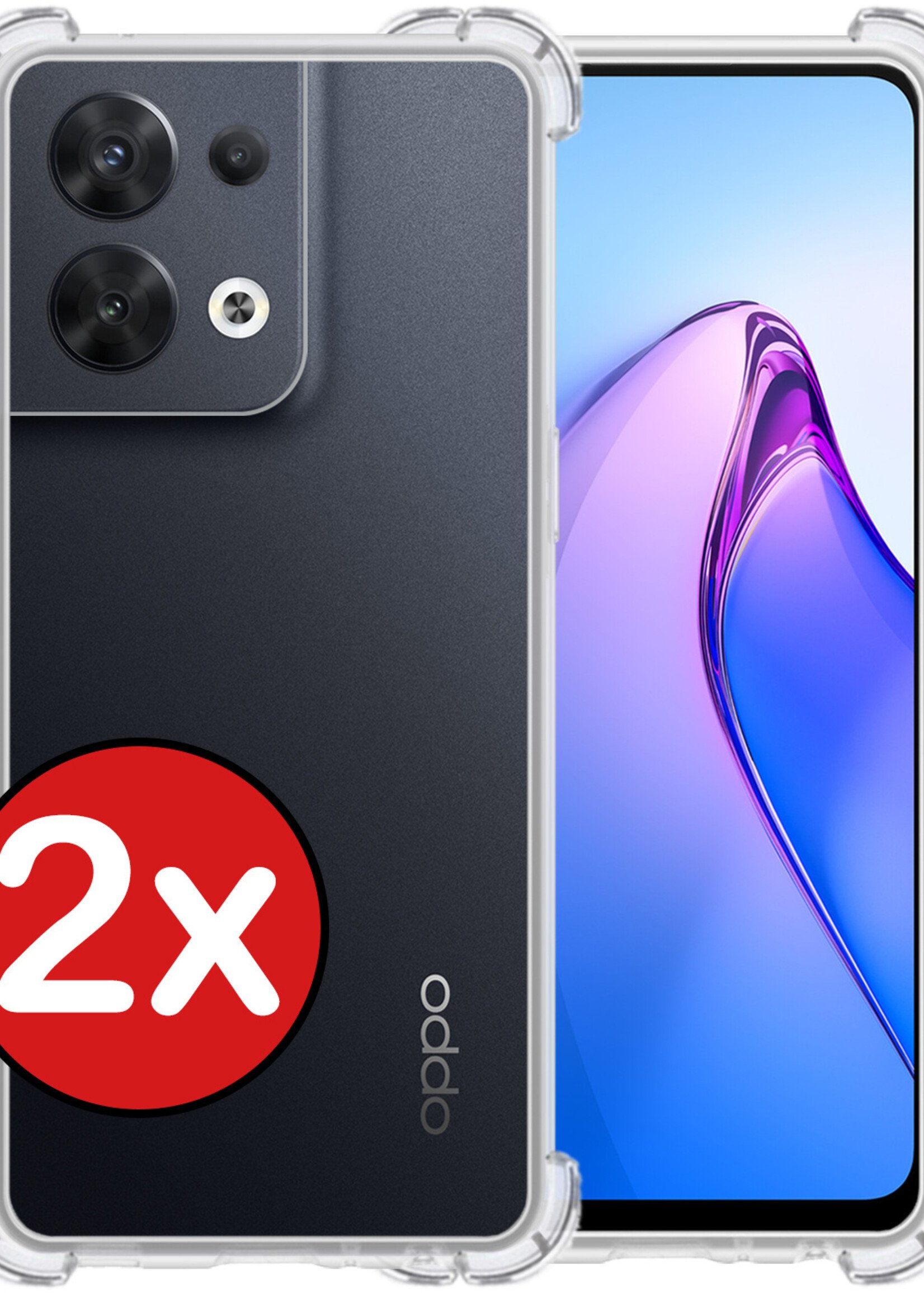 BTH Hoesje Geschikt voor OPPO Reno 8 Hoesje Siliconen Shock Proof Case Hoes - Hoes Geschikt voor OPPO Reno 8 Hoes Cover Case Shockproof - Transparant - 2 PACK