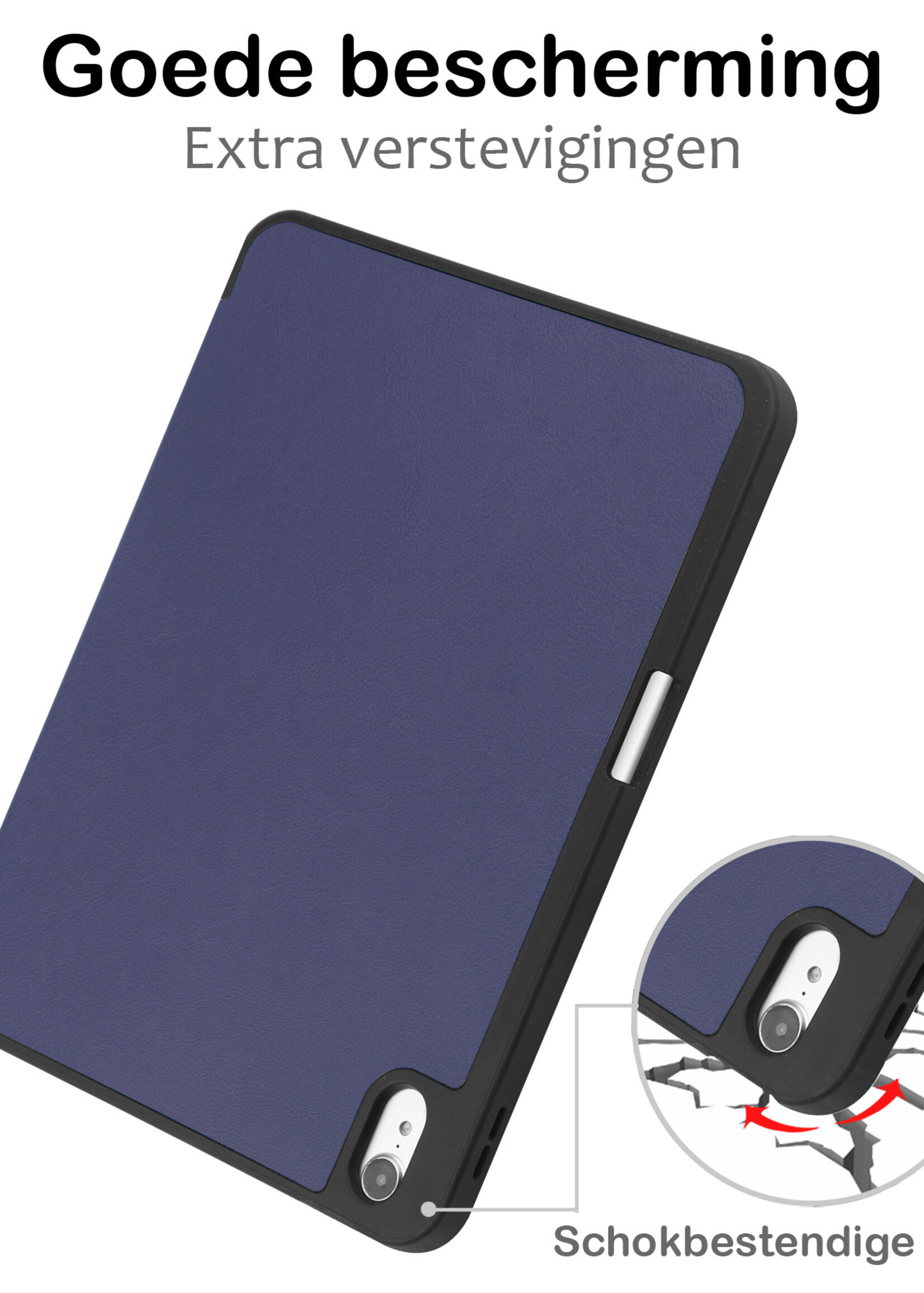BTH iPad 2022 Hoesje Book Case Luxe Cover Hoes Met Uitsparing Apple Pencil - iPad 10 2022 Hoes Bookcase - Donker Blauw