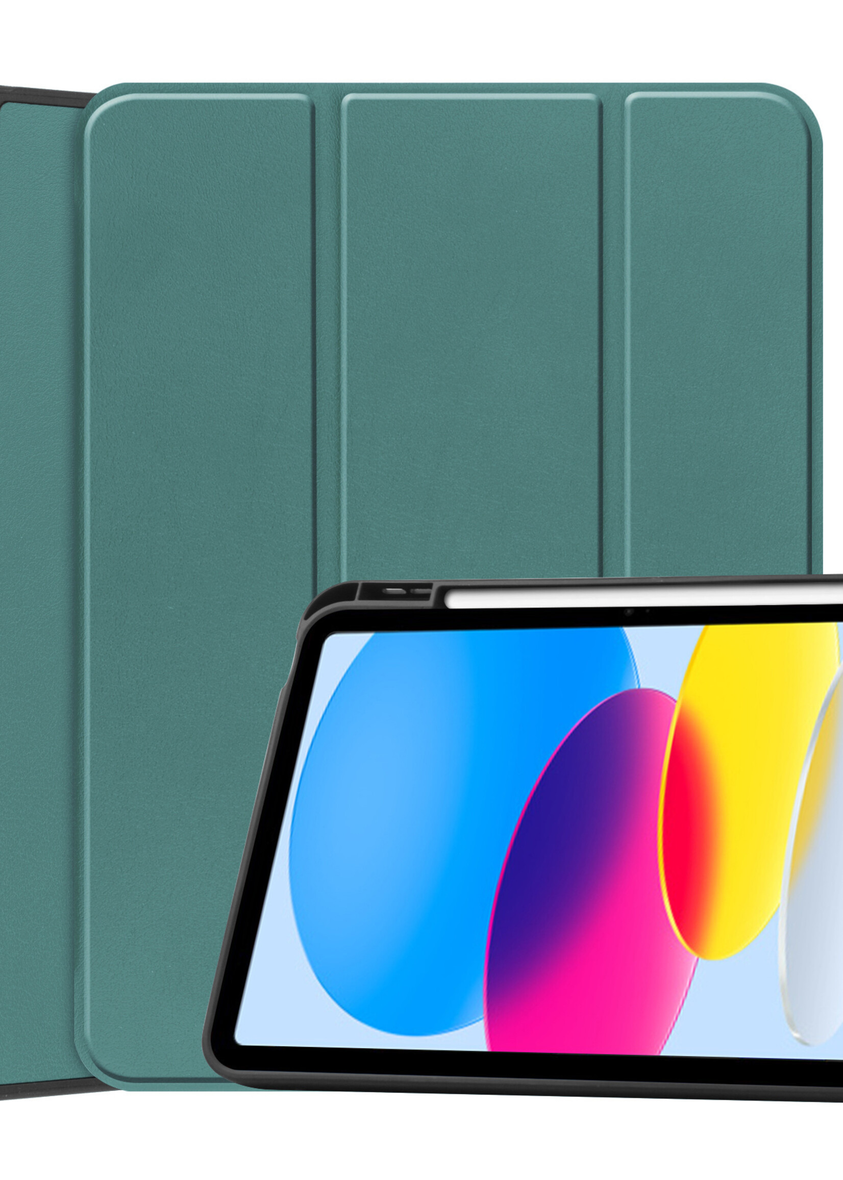 BTH iPad 2022 Hoesje Book Case Luxe Cover Hoes Met Uitsparing Apple Pencil - iPad 10 2022 Hoes Bookcase - Donker Groen
