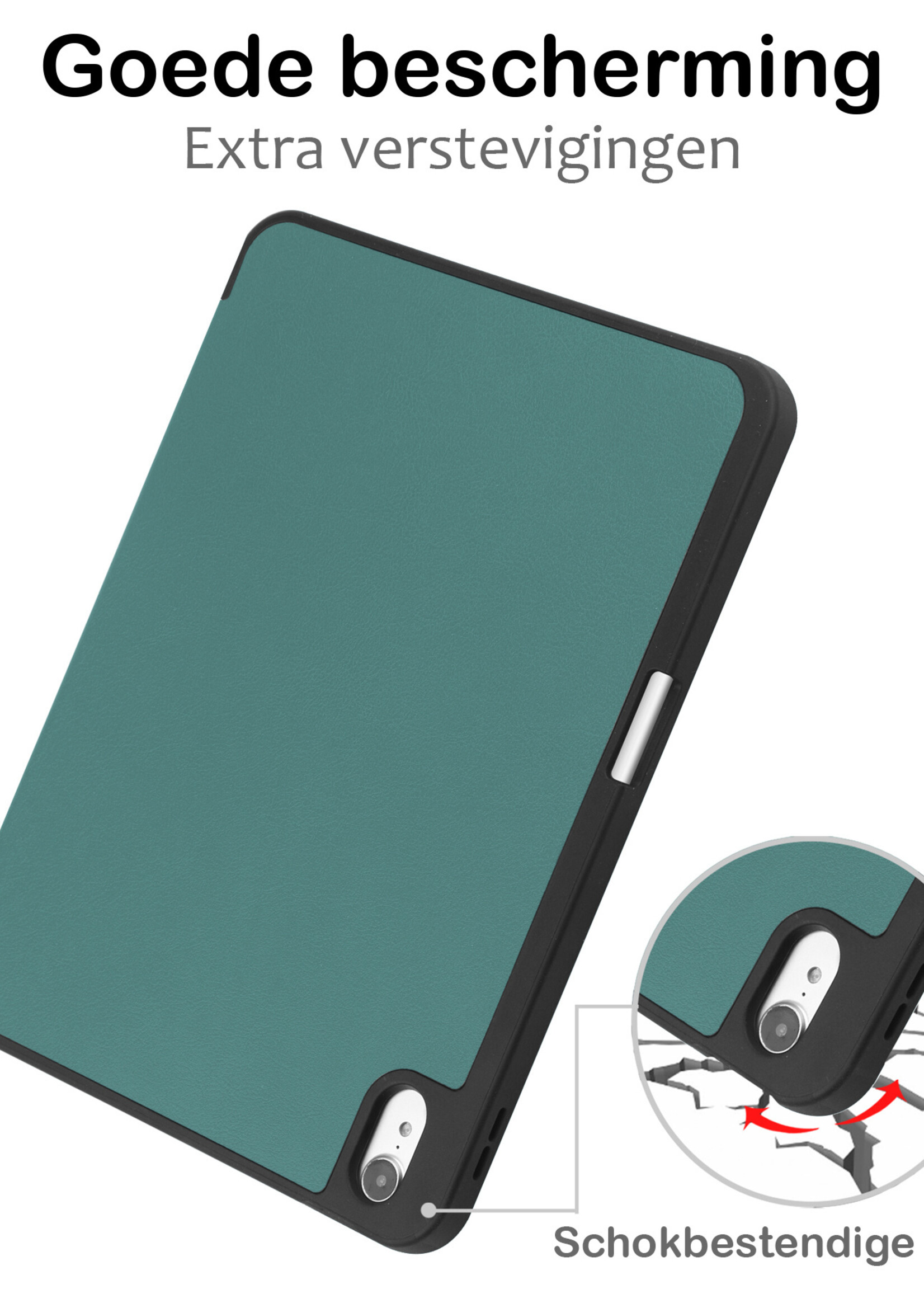 BTH iPad 2022 Hoesje Book Case Luxe Cover Hoes Met Uitsparing Apple Pencil - iPad 10 2022 Hoes Bookcase - Donker Groen