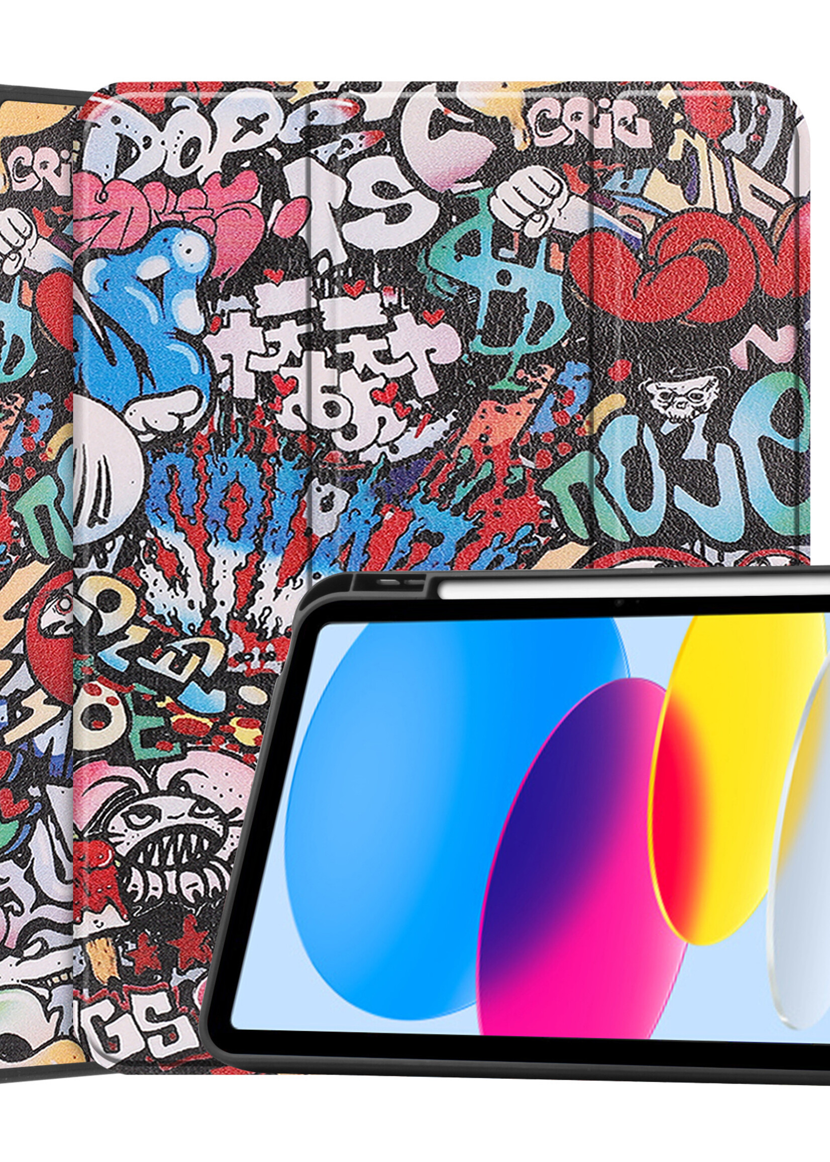 BTH iPad 2022 Hoesje Book Case Luxe Cover Hoes Met Uitsparing Apple Pencil - iPad 10 2022 Hoes Bookcase - Graffity