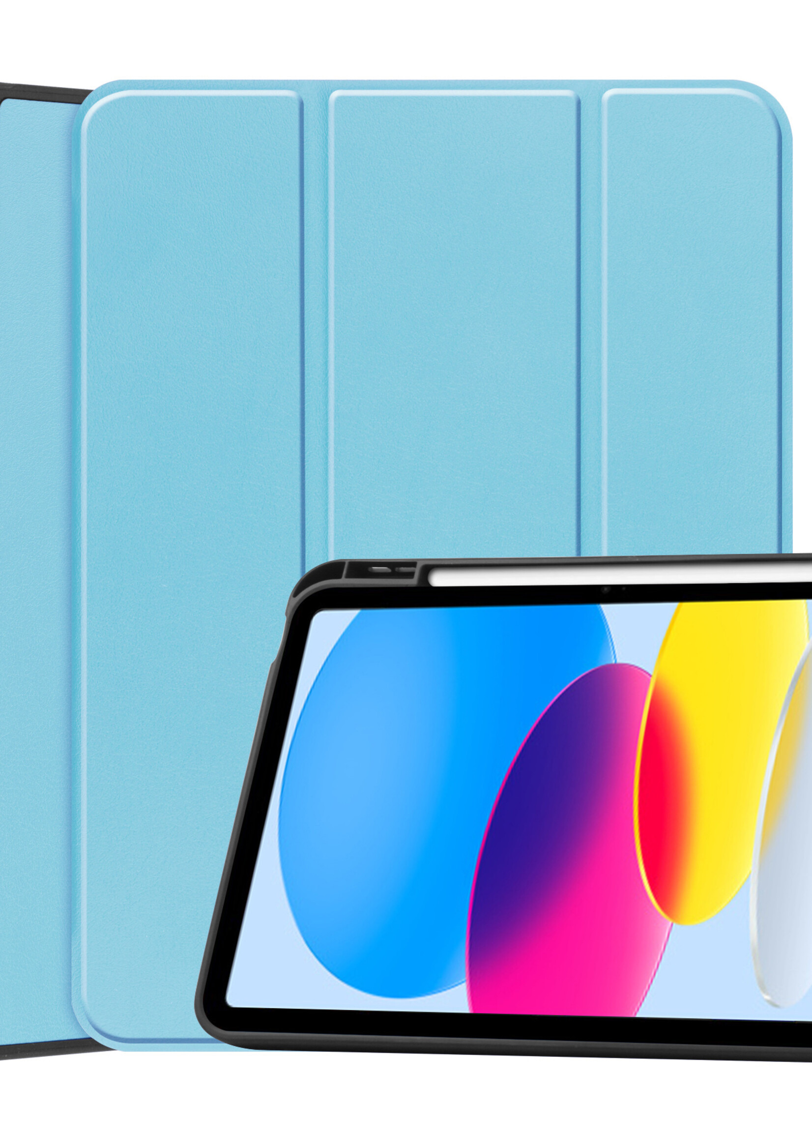 BTH iPad 2022 Hoesje Book Case Luxe Cover Hoes Met Uitsparing Apple Pencil - iPad 10 2022 Hoes Bookcase - Licht Blauw