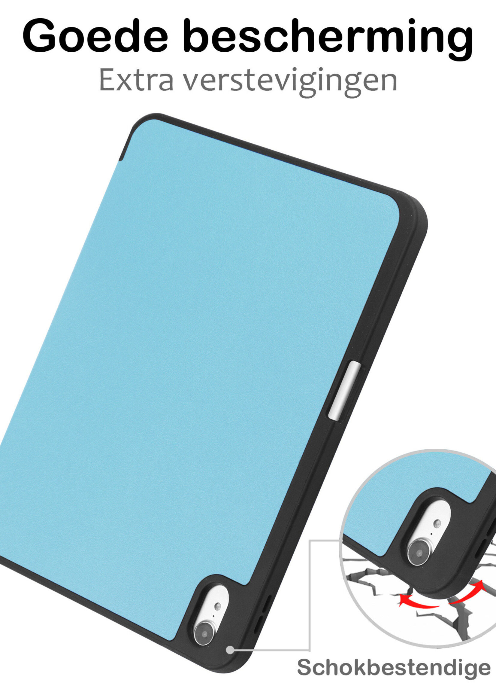 BTH iPad 2022 Hoesje Book Case Luxe Cover Hoes Met Uitsparing Apple Pencil - iPad 10 2022 Hoes Bookcase - Licht Blauw