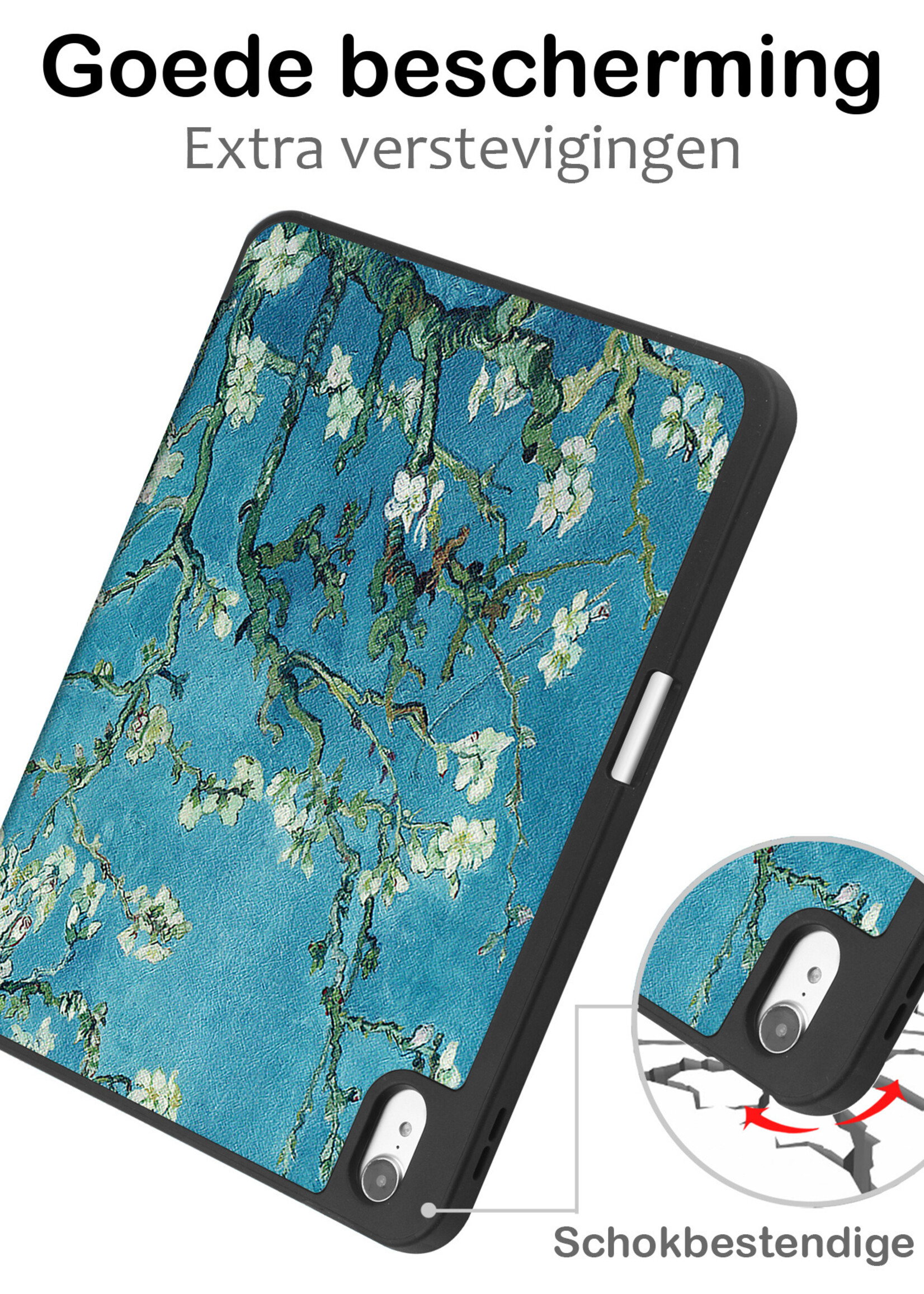 BTH Hoes Geschikt voor iPad 2022 Hoes Book Case Hoesje Trifold Cover Met Uitsparing Geschikt voor Apple Pencil Met Screenprotector - Hoesje Geschikt voor iPad 10 Hoesje Bookcase - Bloesem