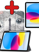 BTH BTH iPad 10 2022 Hoesje Met Uitsparing Apple Pencil Met Screenprotector - Eiffeltoren