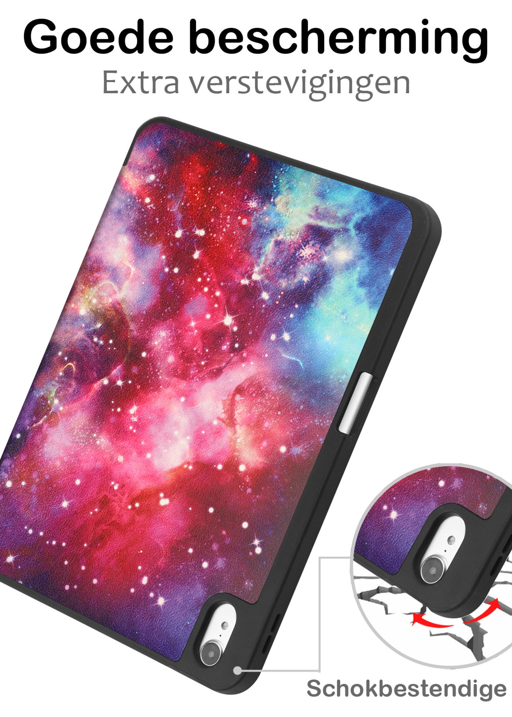 BTH Hoes Geschikt voor iPad 2022 Hoes Book Case Hoesje Trifold Cover Met Uitsparing Geschikt voor Apple Pencil Met Screenprotector - Hoesje Geschikt voor iPad 10 Hoesje Bookcase - Galaxy