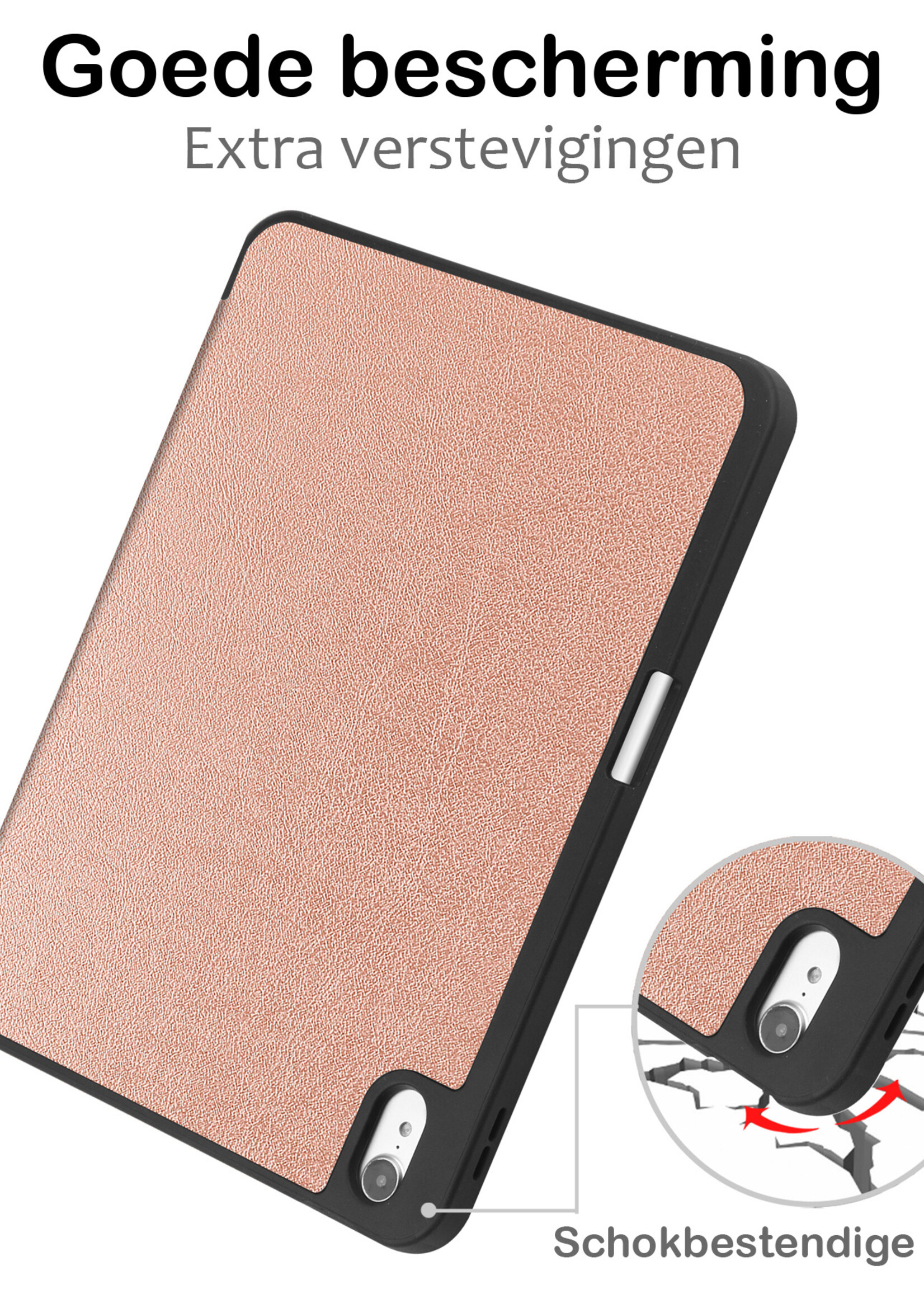 BTH Hoes Geschikt voor iPad 2022 Hoes Book Case Hoesje Trifold Cover Met Uitsparing Geschikt voor Apple Pencil Met Screenprotector - Hoesje Geschikt voor iPad 10 Hoesje Bookcase - Rosé goud