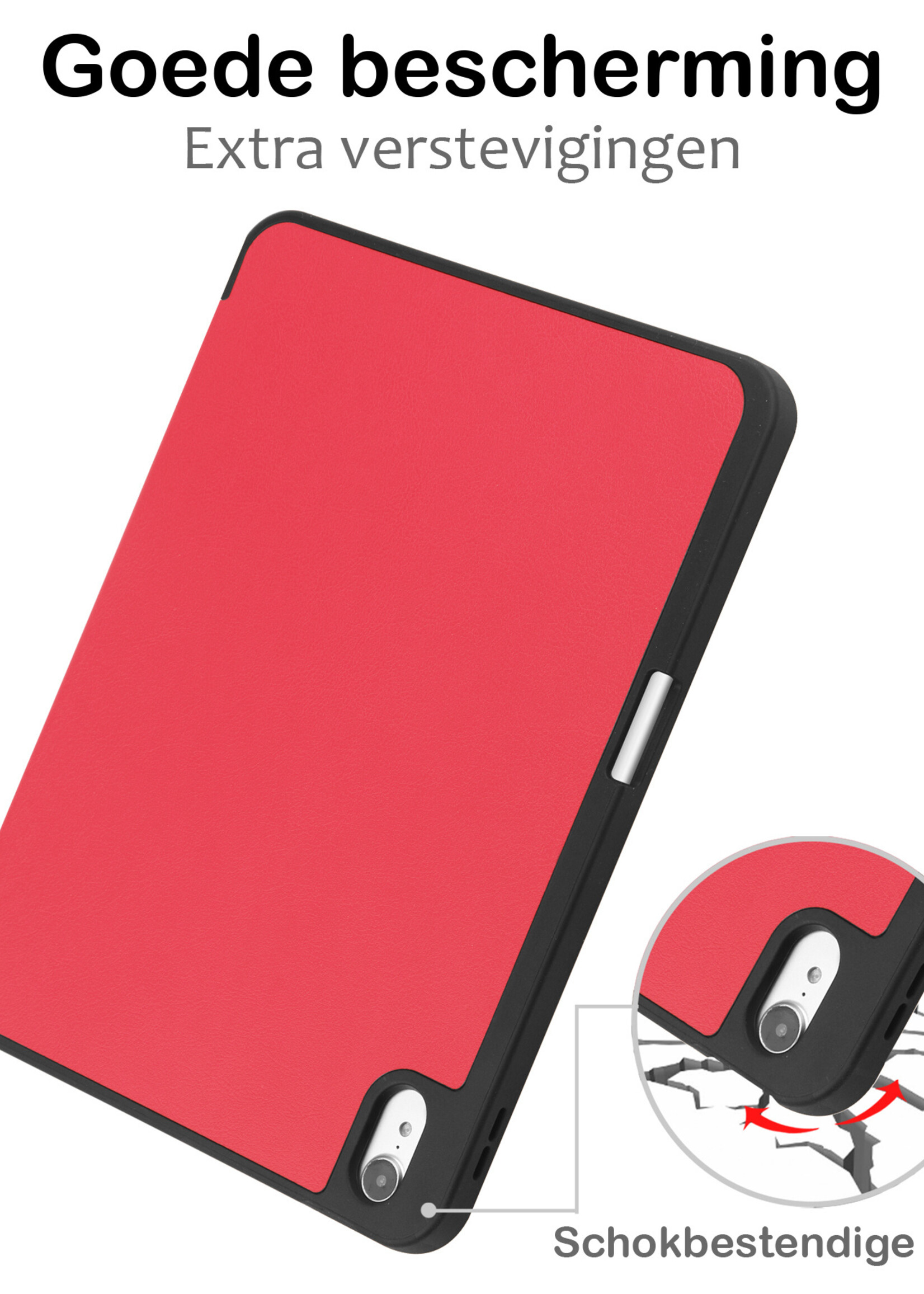 BTH Hoes Geschikt voor iPad 2022 Hoes Book Case Hoesje Trifold Cover Met Uitsparing Geschikt voor Apple Pencil Met Screenprotector - Hoesje Geschikt voor iPad 10 Hoesje Bookcase - Rood